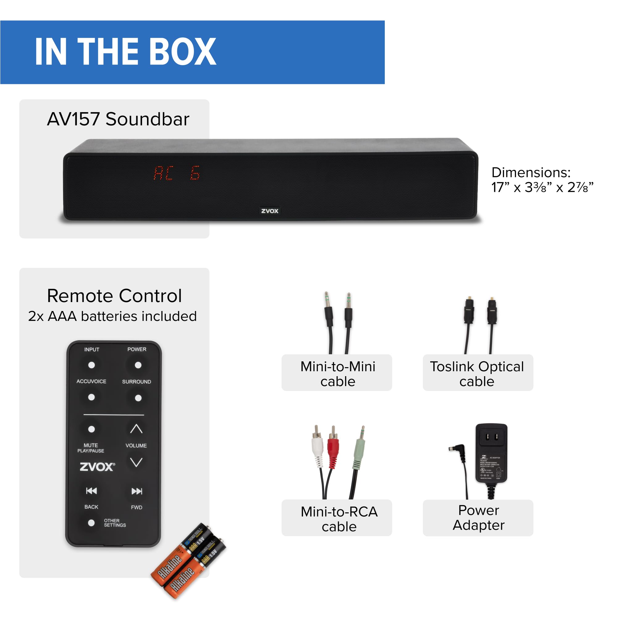 ZVOX AV157 Dialogue Clarifying Sound Bar with AccuVoice Technology - 12 Levels of Voice Boost for Clear TV Audio, 17
