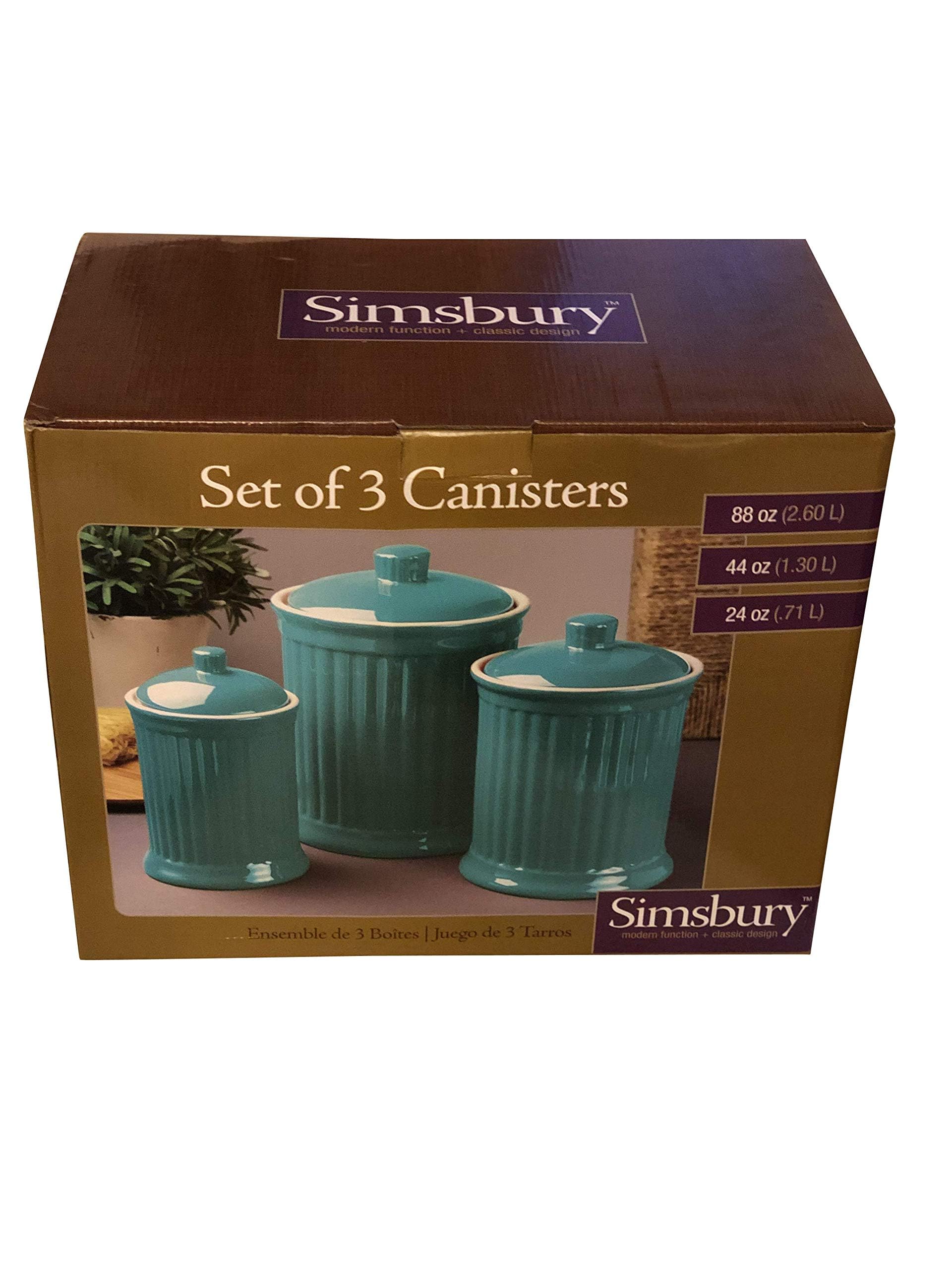 Omniware Simsbury 3-Piece Stoneware Canister Set - Airtight Kitchen Storage Containers with Silicone-Sealed Lids, Lead-Free & Dishwasher Safe - Farmhouse-Style Flour, Sugar, Coffee Canisters (Black) - Perfect for Pantry Organization & Baking Essentials Storage