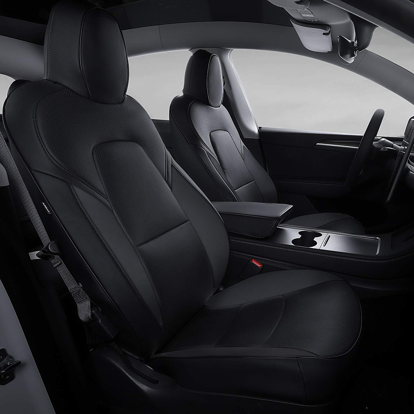 Premium PU Leather Car Seat Covers for Tesla Model Y (2020-2023) - 12-Piece Full Set Black Seat Protectors - Waterproof & Anti-Scratch Interior Accessories for Daily Commute, Road Trips and Family Protection