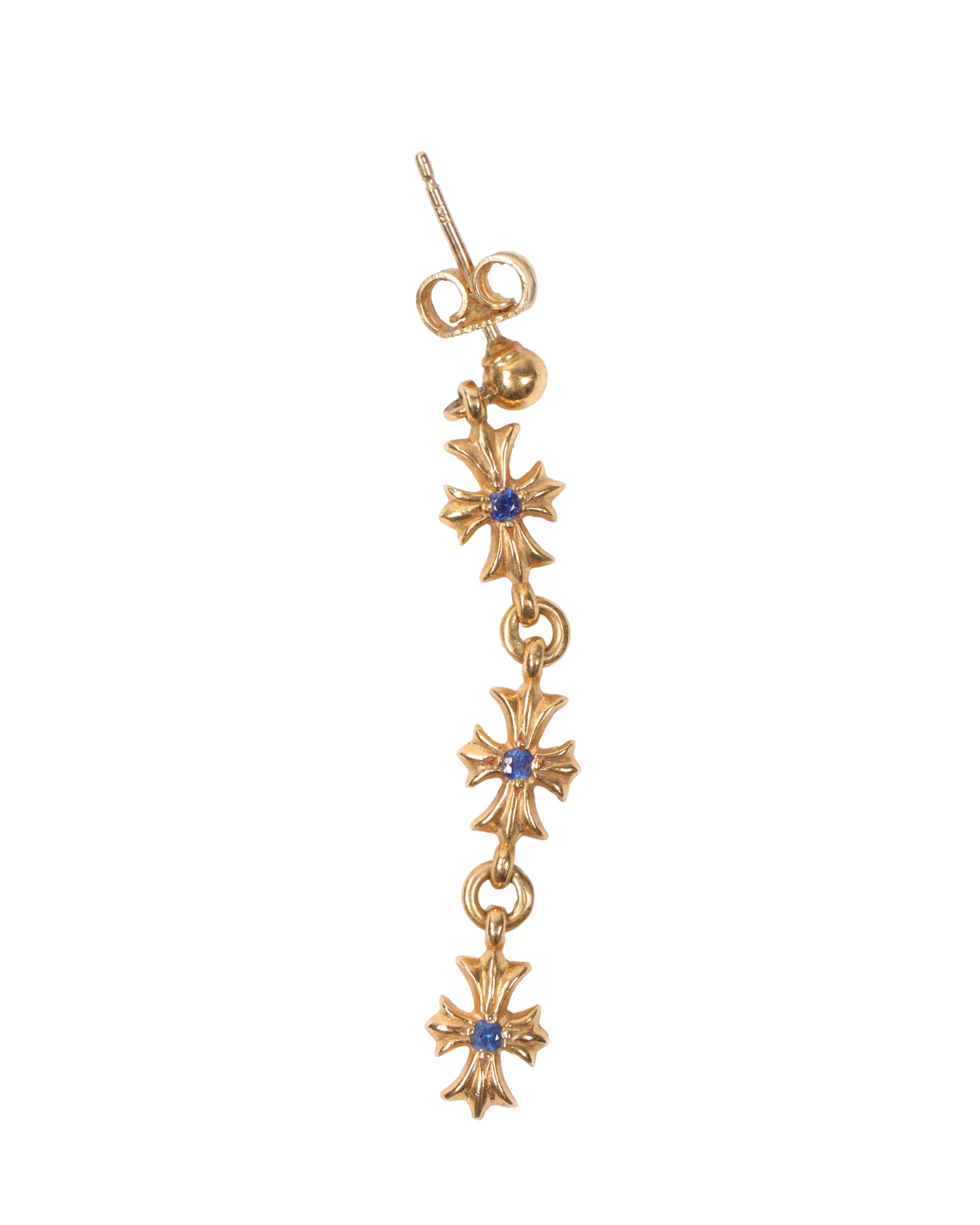 22K Gold & Blue Sapphire Triple Cross Earrings for Women - Elegant Religious Jewelry Gift for Baptism, Wedding & Special Occasions
