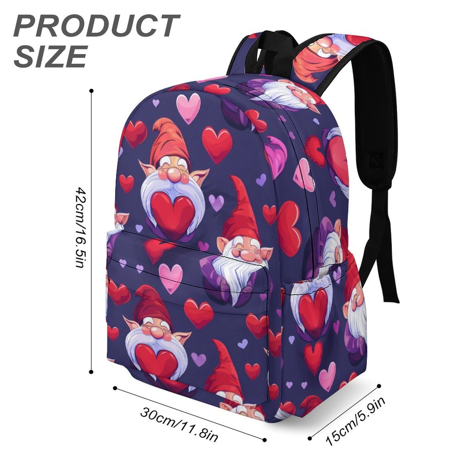 Gnomes Hearts Mini Backpack - Cute Shoulder Bag for Women & Men, Small Laptop Bag, Lightweight Travel Daypack - Perfect for School, Work, Travel & Daily Use