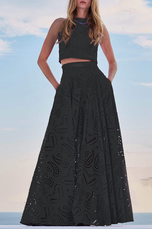 Paris Dreaming Embroidered Lace Crop Tank Top for Women - Elegant Summer Blouse, Boho Chic Fashion, Casual & Party Wear - Perfect for Beach Vacations, Date Nights and Music Festivals