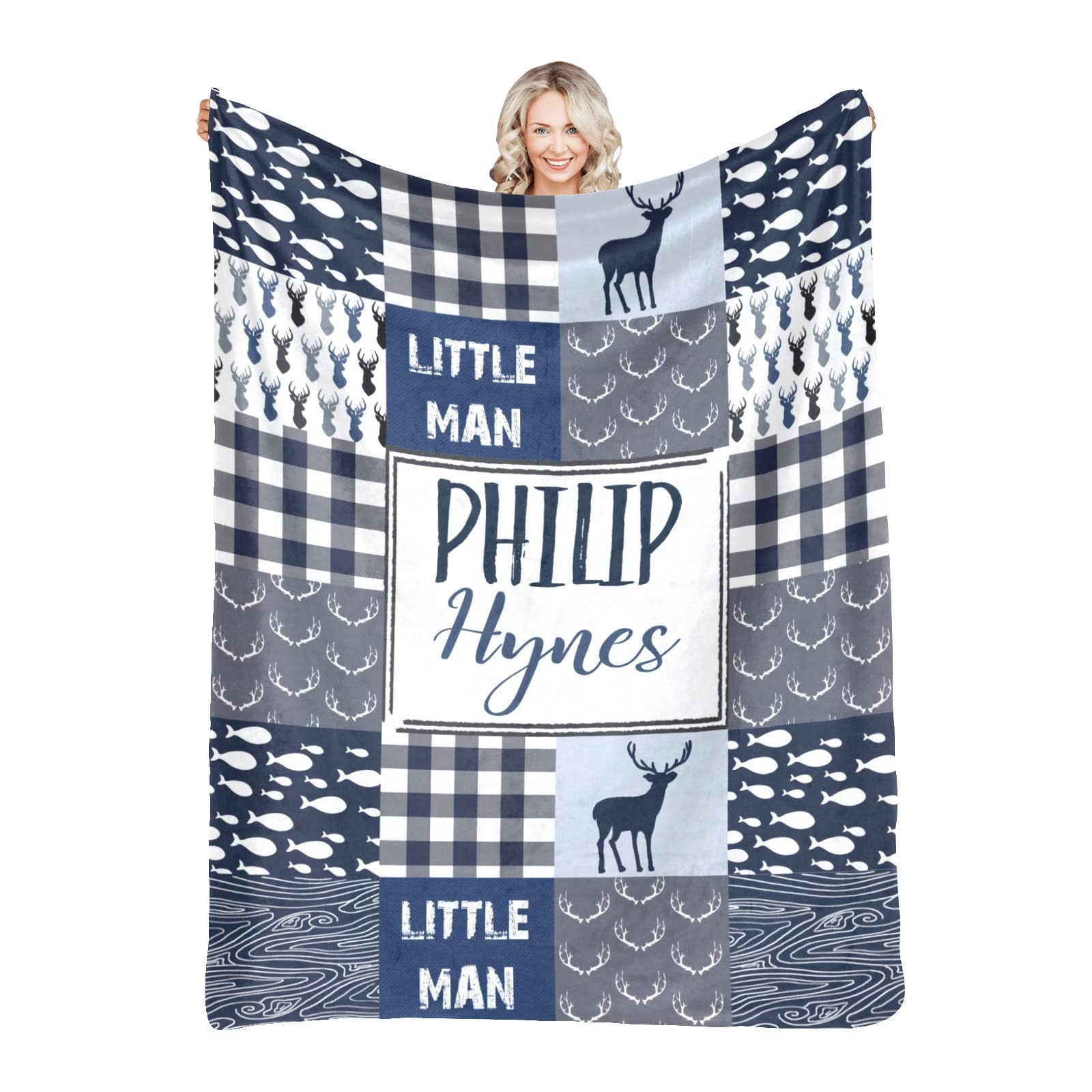 **Personalized Baby Blankets for Girls & Boys - Custom Name Blanket with Cute Shark & Woodland Animals - Soft & Cozy Baby Gift for Birthday, Christmas, New Year - Perfect for Nursery, Stroller & Photo Shoots**