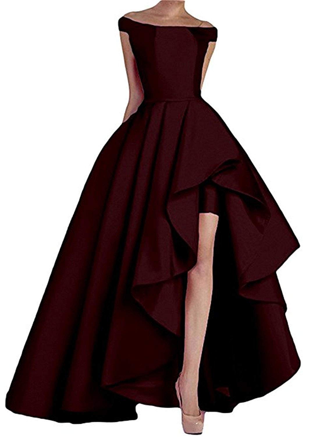 JAEDEN Off Shoulder High Low Prom Dress - Elegant Satin Formal Evening Gown for Homecoming, Wedding Party & Special Occasions
