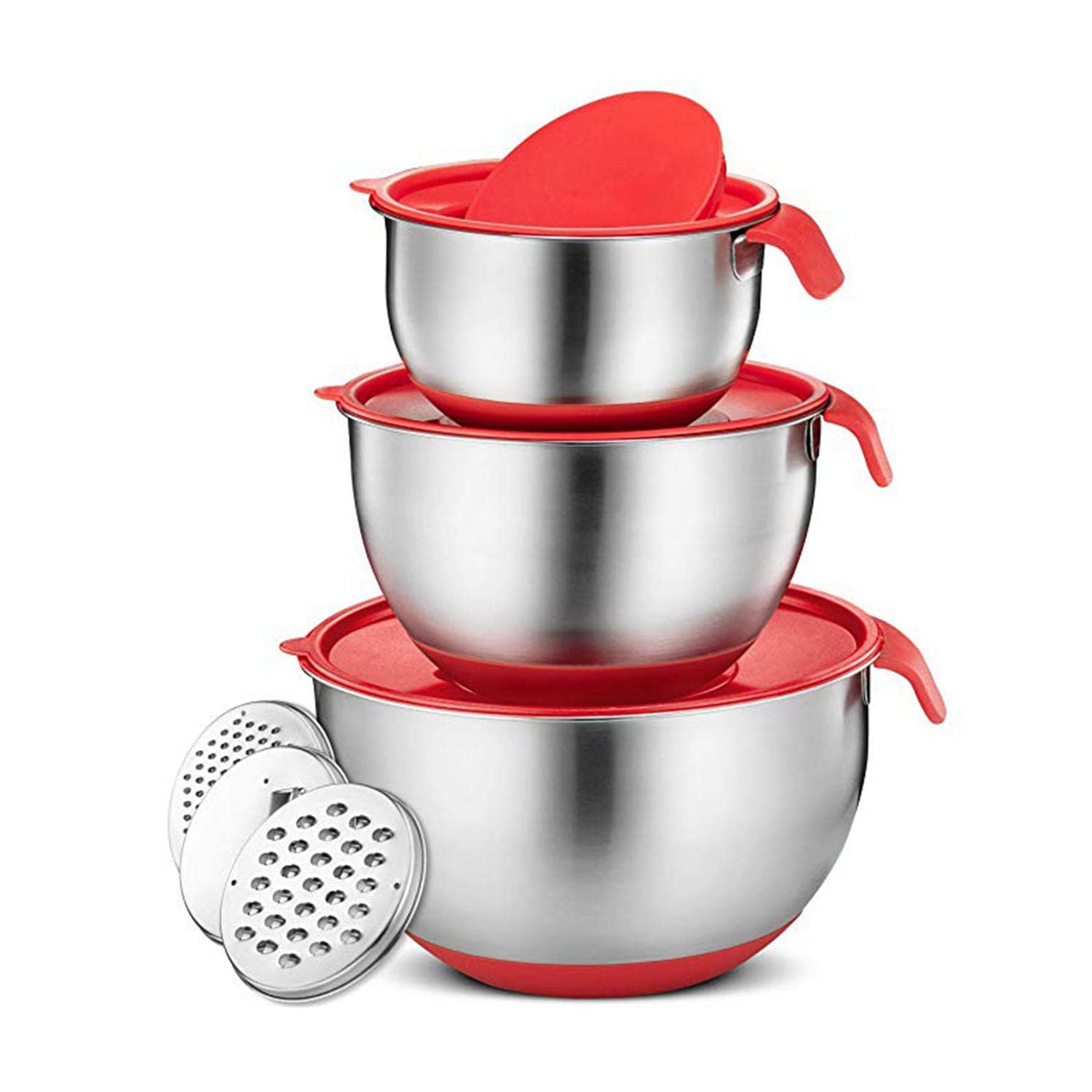 Premium Stainless Steel Mixing Bowls with Lids Set - Non-Slip Silicone Base & Handles, Nesting Bowls for Cooking, Baking, Mixing & Food Storage - Perfect for Salad Prep, Egg Whisking, Dough Kneading & Kitchen Organization