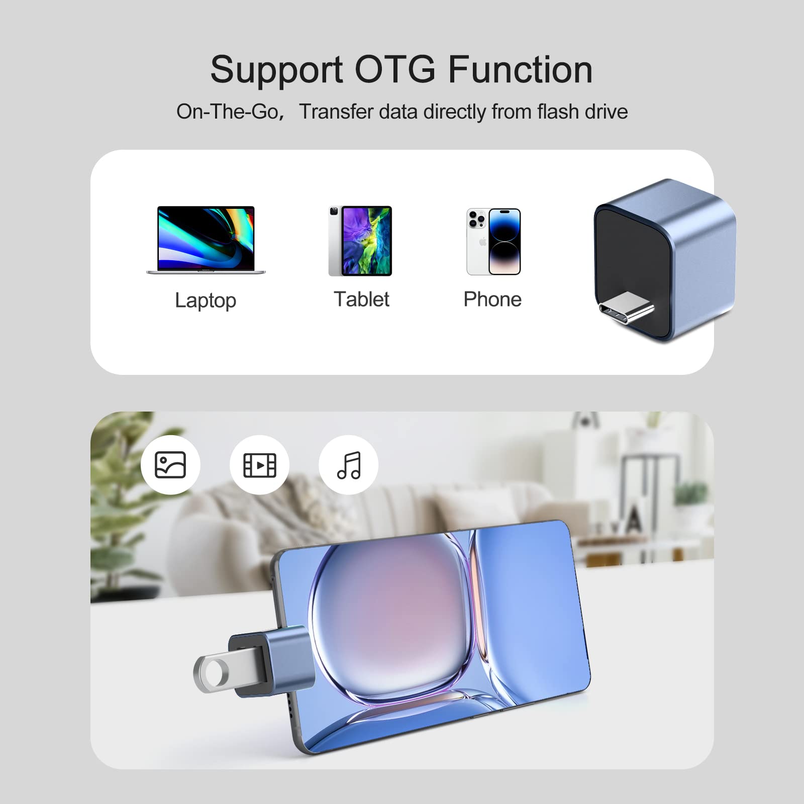 USB C to USB A OTG Adapter (1 Pack) - USB C Male to Dual USB 3.0/2.0 Female Converter - Compatible with MacBook Pro, Galaxy Phones & Type C Devices - Perfect for Data Transfer, Charging & Connecting Peripherals