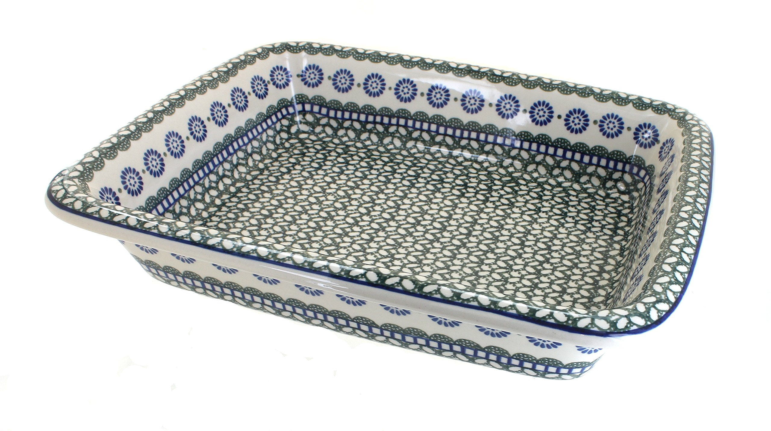 Blue Rose Polish Pottery Maia Large Rectangular Baker - Handmade Ceramic Baking Dish for Casseroles, Lasagna & Desserts - Perfect for Oven, Serving & Gift Giving