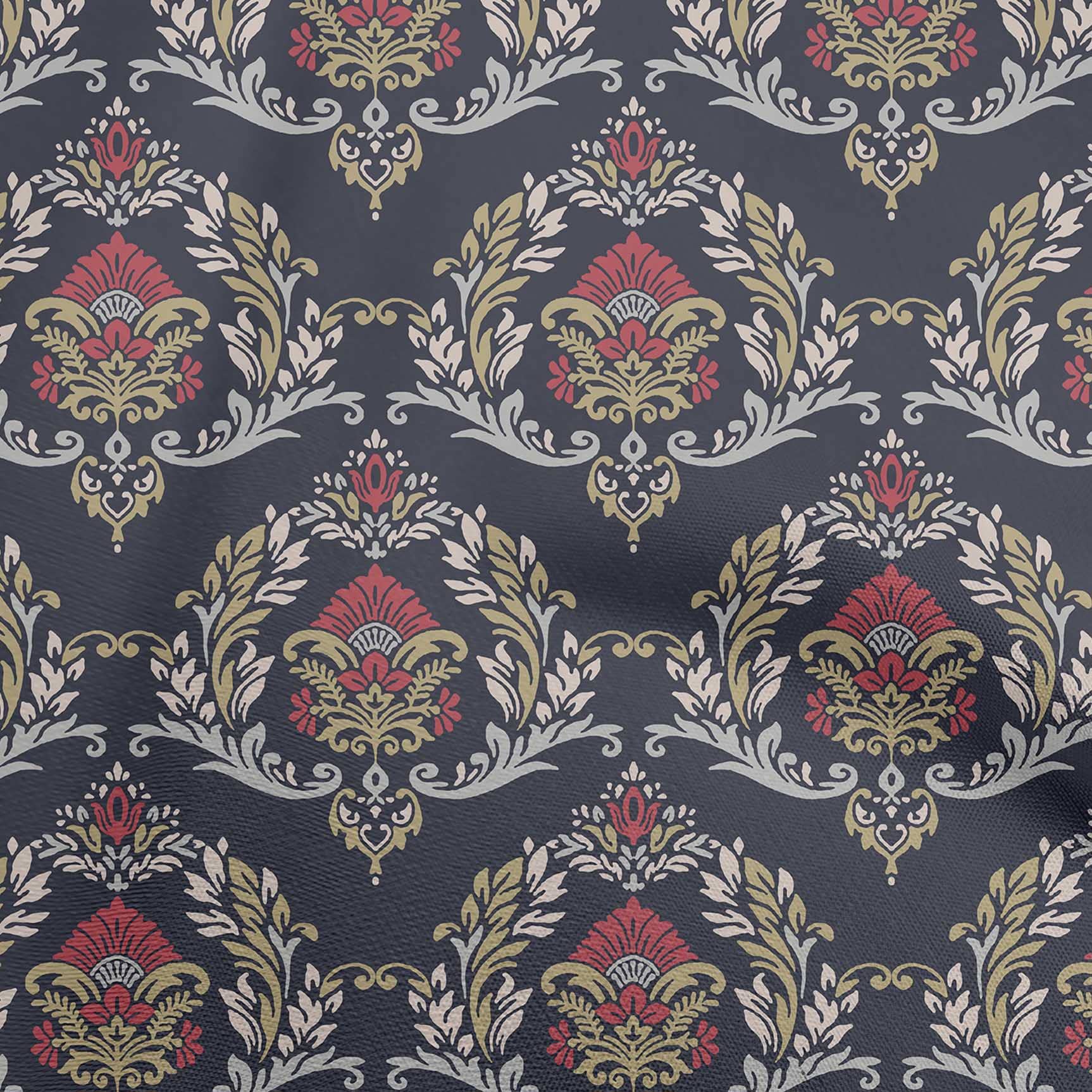 Premium 100% Cotton Poplin Twill Blue Damask Fabric - 56