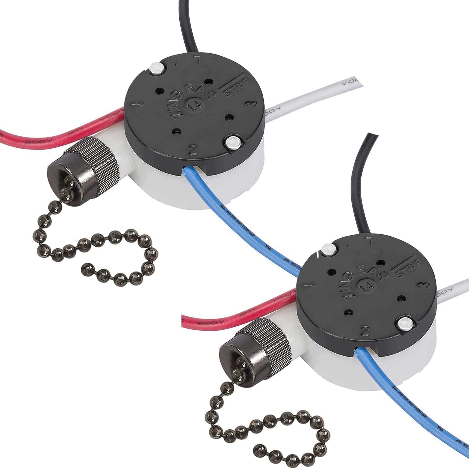 **Zing Ear ZE-208s E89885 3-Speed 4-Wire Ceiling Fan Pull Chain Switch Replacement - Black Chain with Pre-Installed Wires for Fan & Light Control - Perfect for Home, Office, or Workshop**