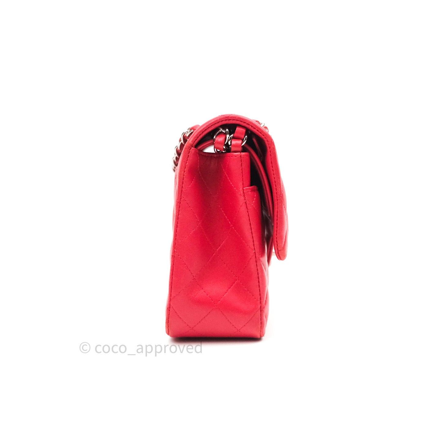Chanel Classic Medium Double Flap Bag - Red Lambskin Leather with Silver Hardware | Luxury Handbag for Women, Perfect for Date Night & Special Occasions