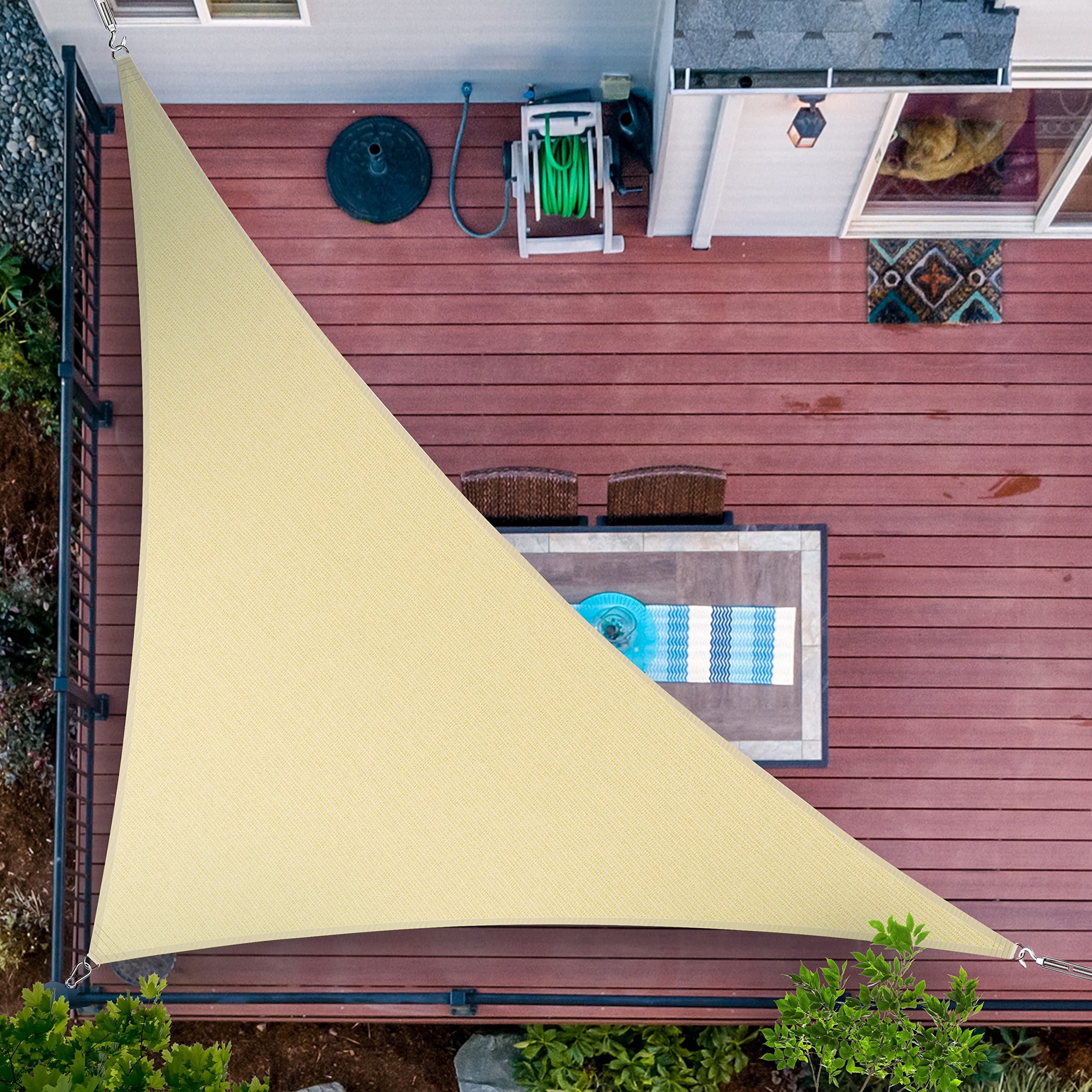 ShadeMart 12' x 24' x 26.8' Beige Triangle Sun Shade Sail - UV Resistant & Water Permeable Outdoor Canopy for Patio, Carport, Garden, and Pool Area - Heavy Duty Fabric with Custom Size Options