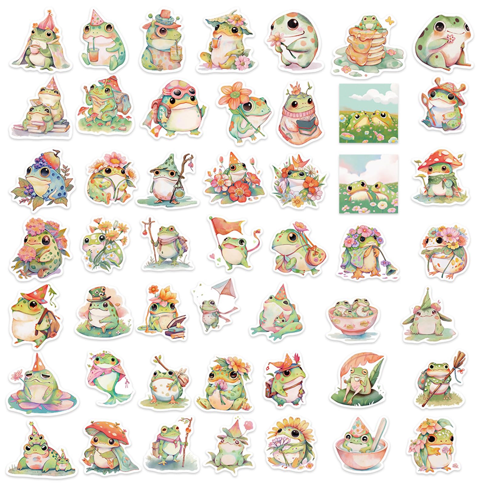 Cute Kawaii Frog Stickers 50PCS - Waterproof Vinyl Decals for Kids & Adults - Perfect for Water Bottles, Laptops, Phones & Notebooks - Fun Cartoon Animal Stickers for School, Office & Home Decor