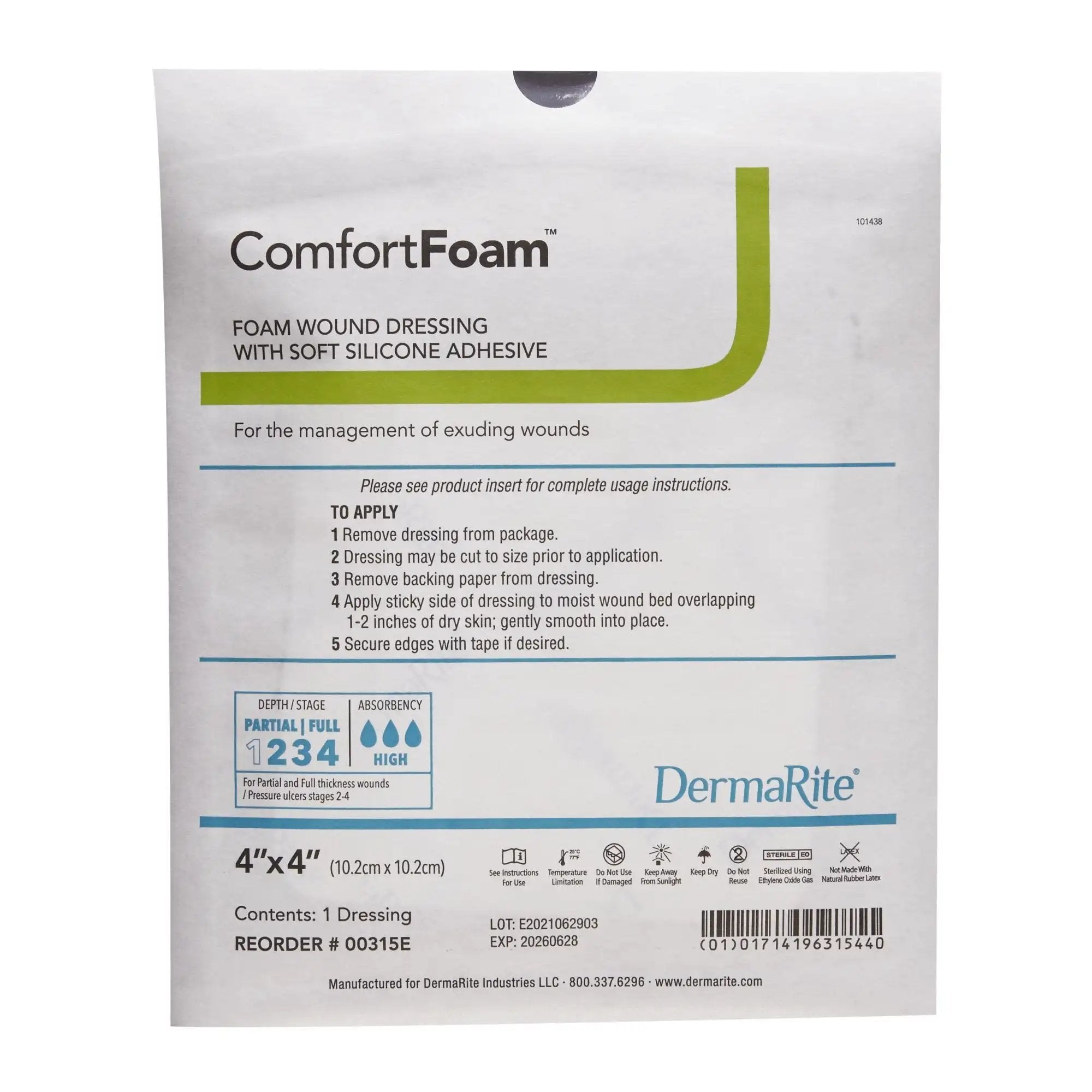 ComfortFoam Self-Adhesive Silicone Foam Wound Dressing - Non-Border 4x4 Inches (10x10cm) - Gentle Skin Protection for Post-Surgery, Burns & Chronic Wounds - Medical Grade First Aid Bandage for Sensitive Skin Care