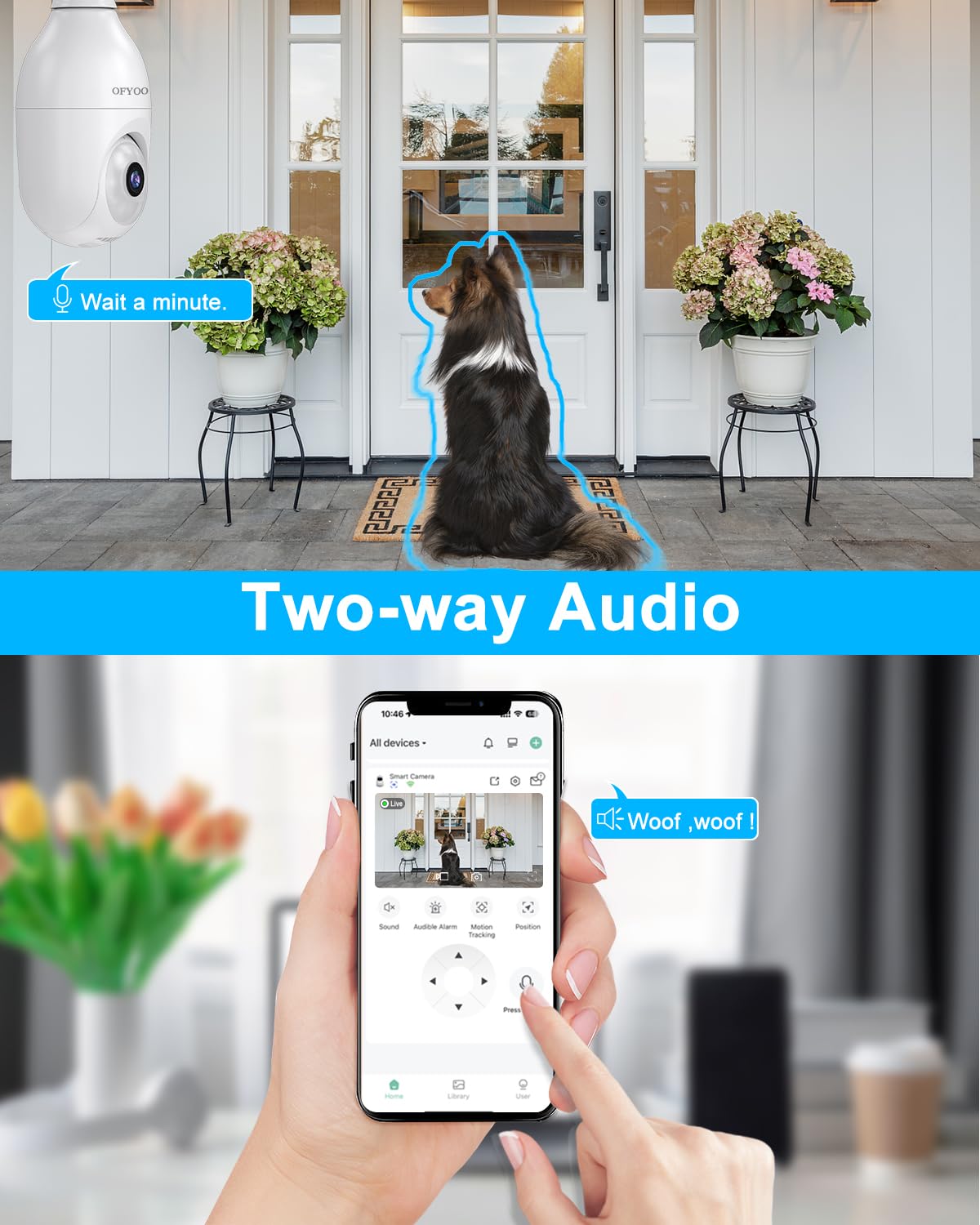 2K Wireless Light Bulb Security Camera - 360° PTZ, Motion Detection, Two-Way Audio, IP65 Waterproof, E27 Socket for Indoor/Outdoor Home Security - Perfect for Porch, Garage & Backyard Monitoring