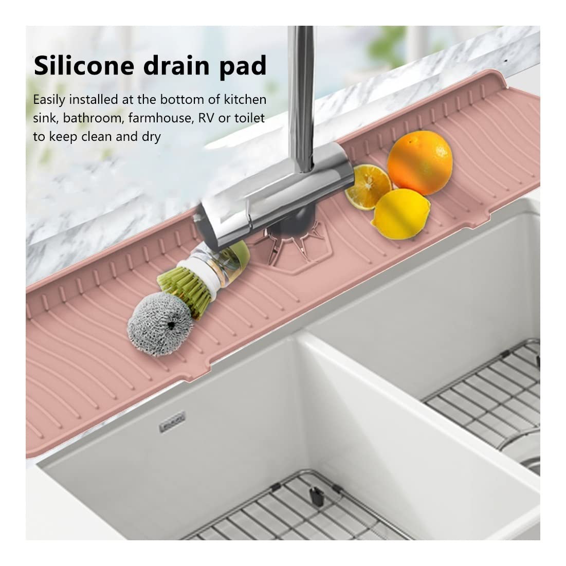 Non-Slip Silicone Sink Splash Guard - Water Absorbent Kitchen Faucet Mat, Durable Countertop Protector & Backsplash Guard for Sink Area - Perfect for Kitchen, Bathroom, RV & Laundry Room Use