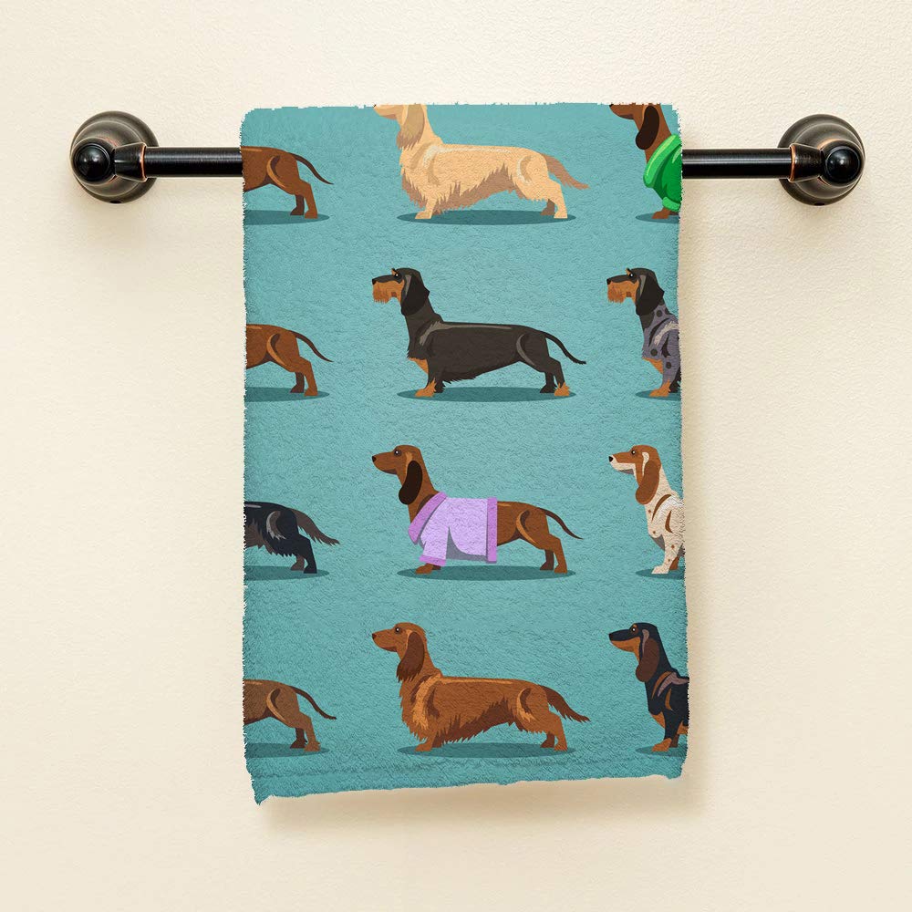 Premium Dachshund Pattern Cotton Bath Towels Set of 6 - Super Soft & Absorbent 15x30 Inch for Spa, Hotel, Kitchen & Bathroom Decor - Cute Dog Themed Home Essentials