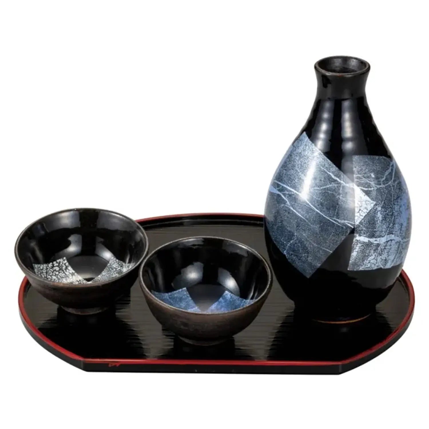 Authentic Japanese Kutani Ware Porcelain Sake Set - Handcrafted Ginsai Dark Blue Ceramic Drinking Cups - Perfect for Traditional Tea Ceremonies, Japanese Restaurants & Home Entertaining