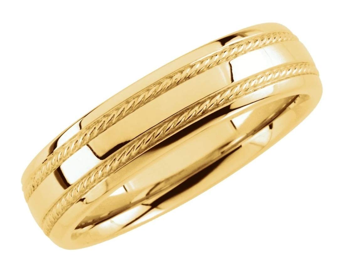 14K Yellow Gold Milgrain Half Dome Band Ring for Men - Sizes 3 to 15 - Classic Wedding Band, Anniversary Gift & Everyday Jewelry for Formal and Casual Wear