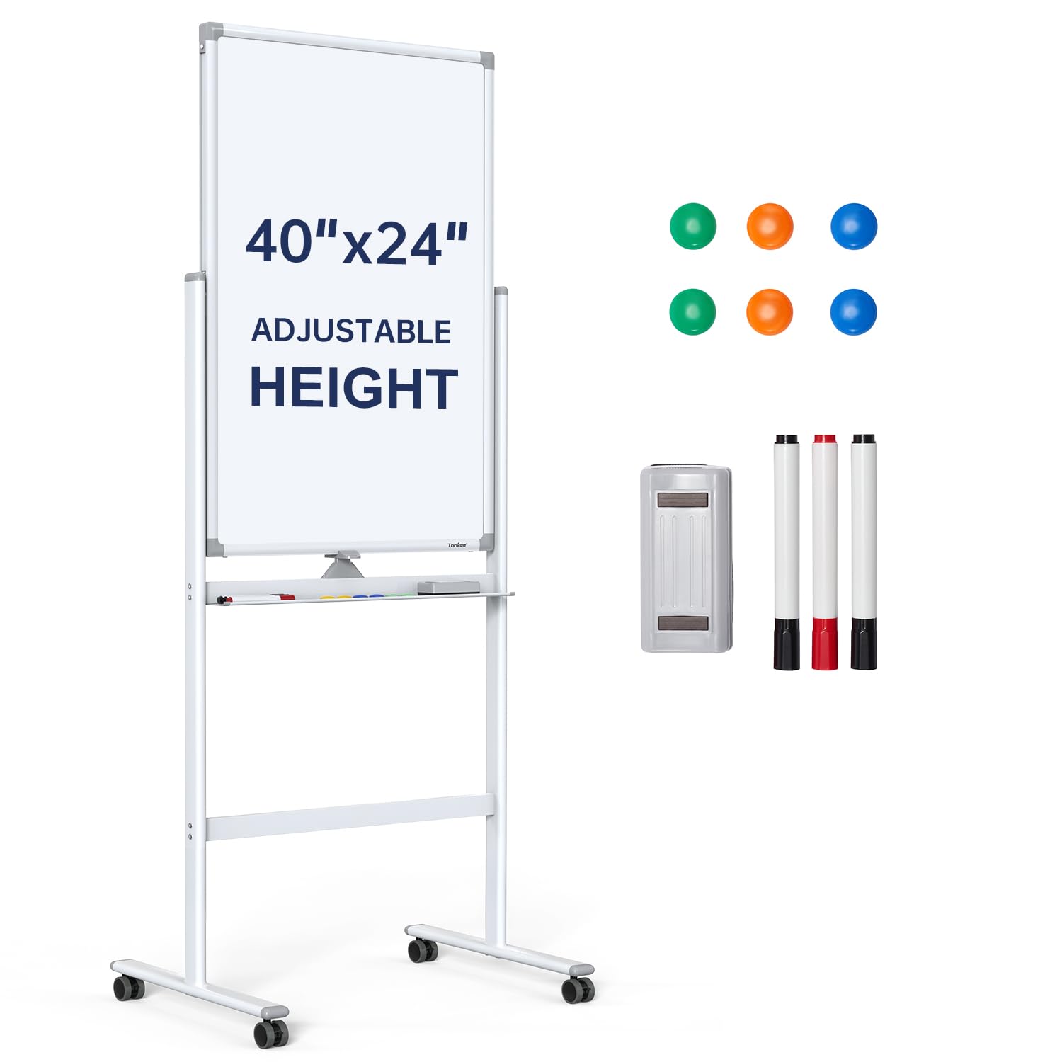 TANKEE 40x24 Inch Mobile Magnetic Dry Erase Board - Double Sided Rolling Whiteboard Easel with Aluminum Frame for Office, Home & Classroom | Portable Standing White Board for Presentations, Teaching & Brainstorming