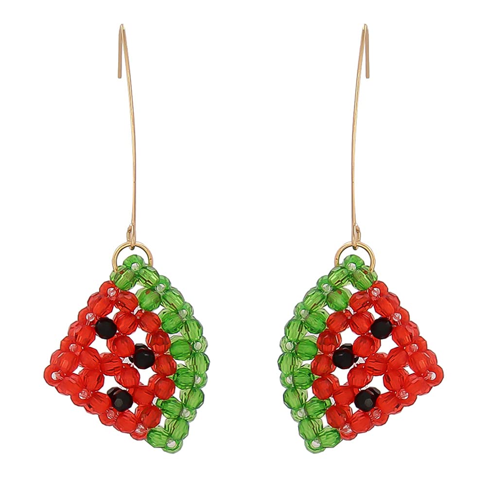 Happyyami Watermelon Drop Earrings for Women - Bohemian Seed Beaded Dangle Earrings, Creative Fruit Jewelry for Girls & Women | Perfect Gift for Summer, Beach, Boho Fashion & Casual Wear
