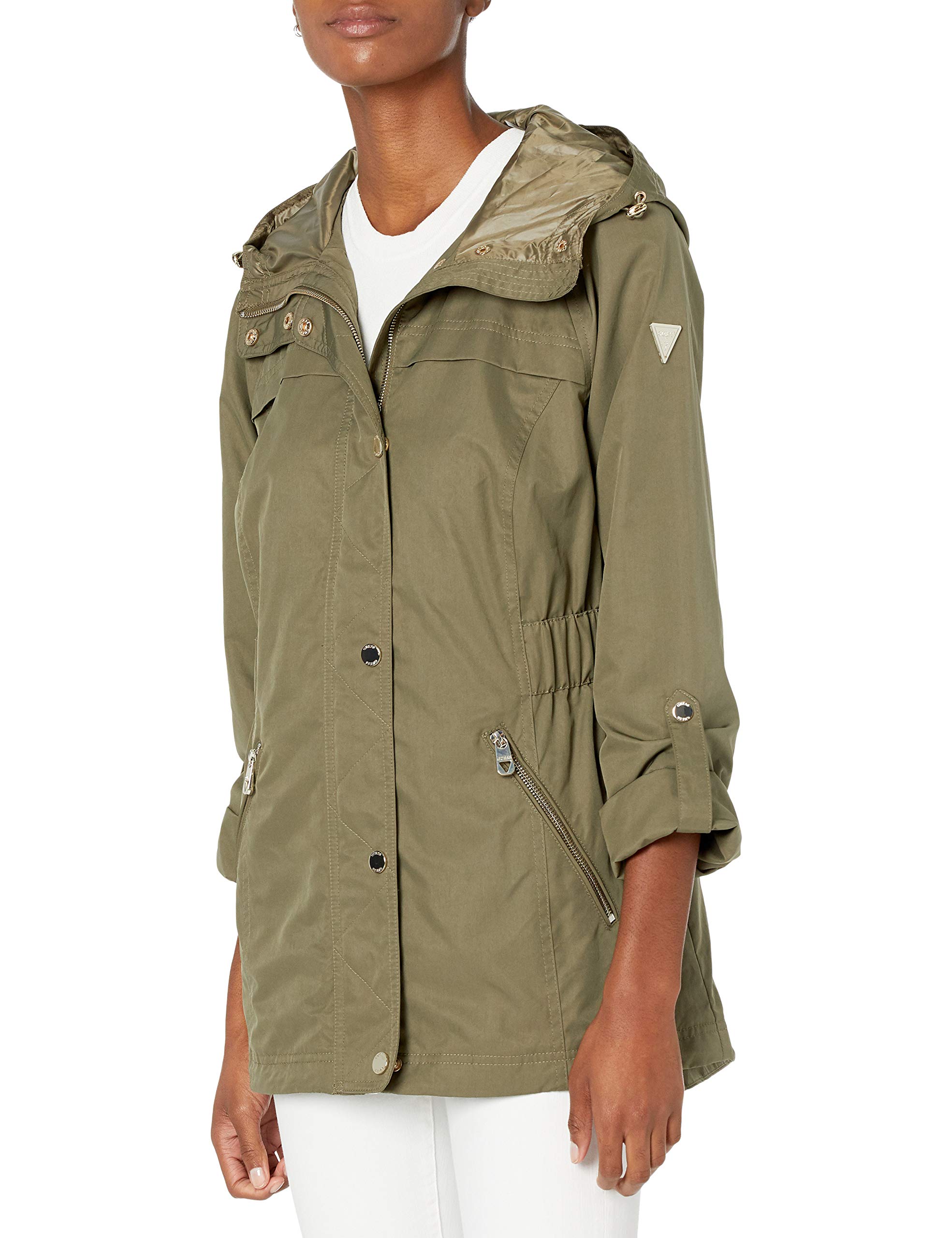 GUESS Women's Adjustable Long Sleeve Anorak Jacket - Lightweight Waterproof Windbreaker for Hiking, Travel & Outdoor Activities
