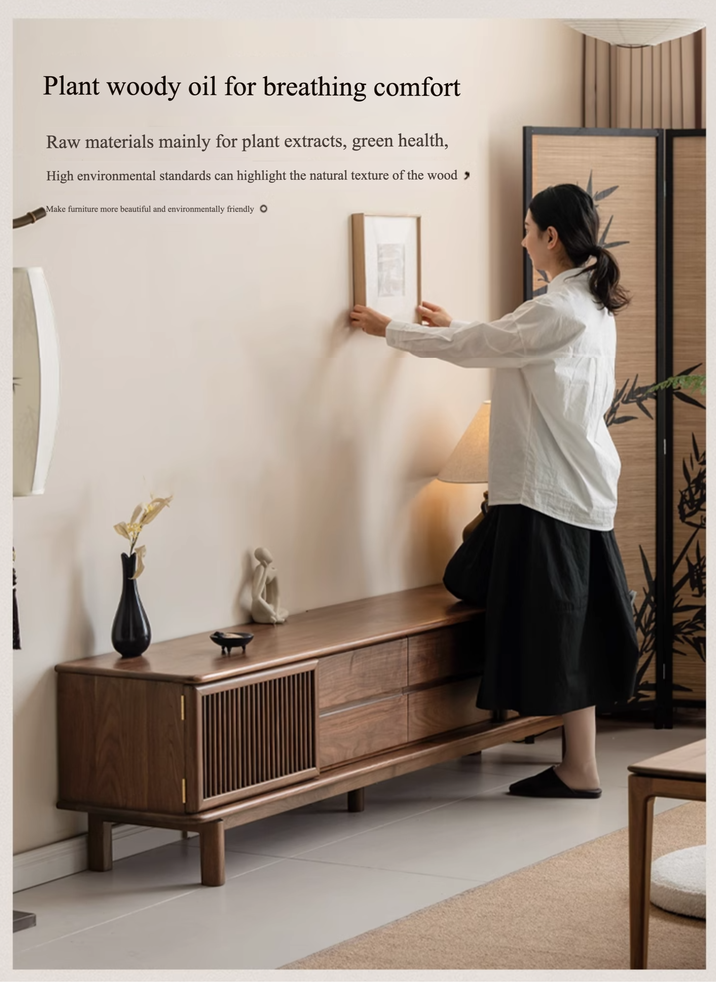 Solid Black Walnut Wood TV Stand - Modern Entertainment Center for Living Room, Bedroom & Home Theater