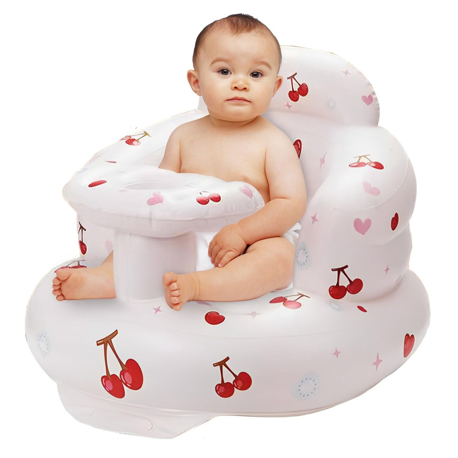 Inflatable Baby Floor Chair for Toddlers 3-36 Months - Portable Blow Up Sofa Seat for Boys & Girls - Lightweight & Safe Infant Sitting Chair for Playtime, Reading & Relaxation (Lovely Cherry) - Perfect for Indoor Play, Nursery, Daycare & Travel
