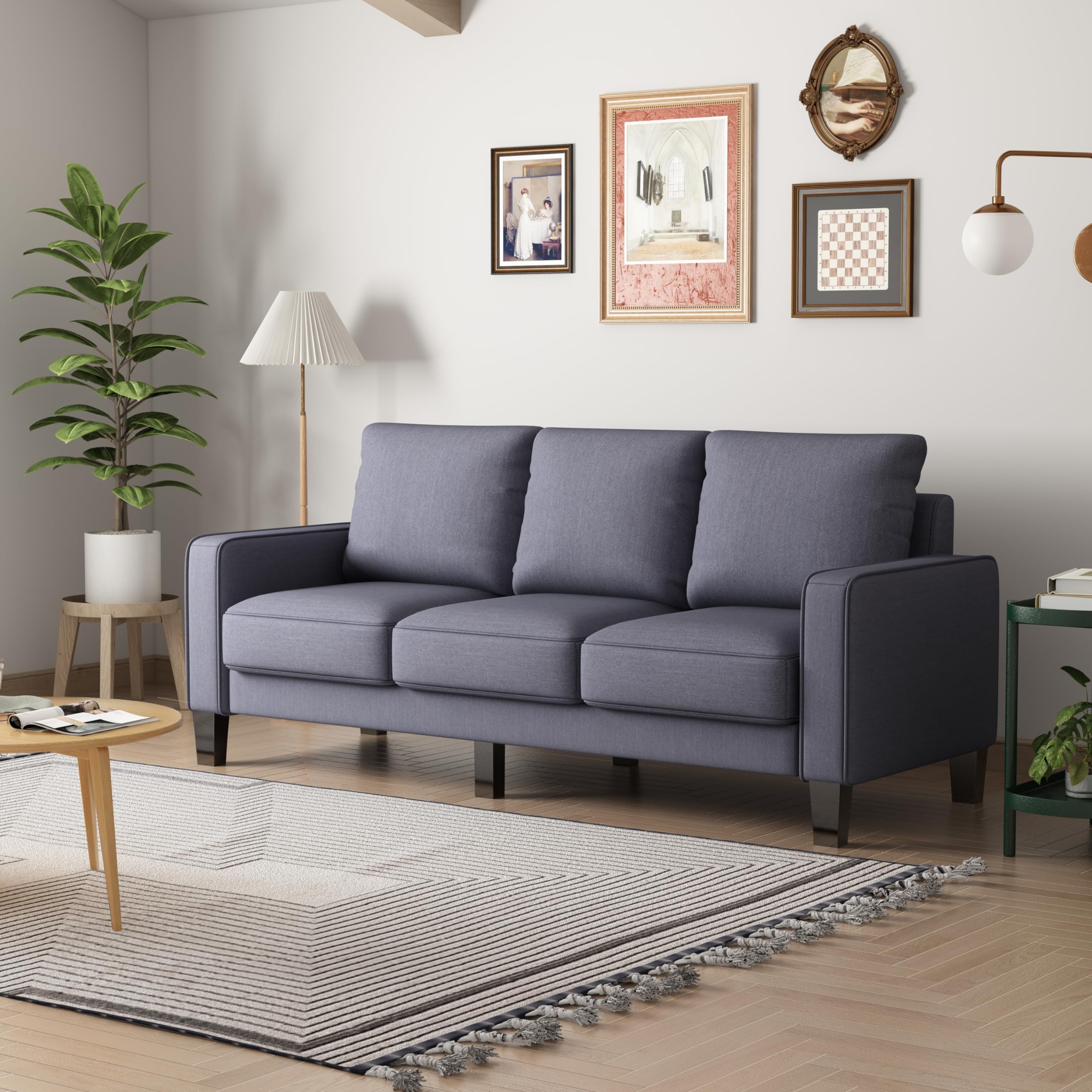 Dark Grey Ottoman Footstool with Soft Fabric Upholstery - 23 Inch Round Storage Pouf for Living Room, Bedroom & Home Decor