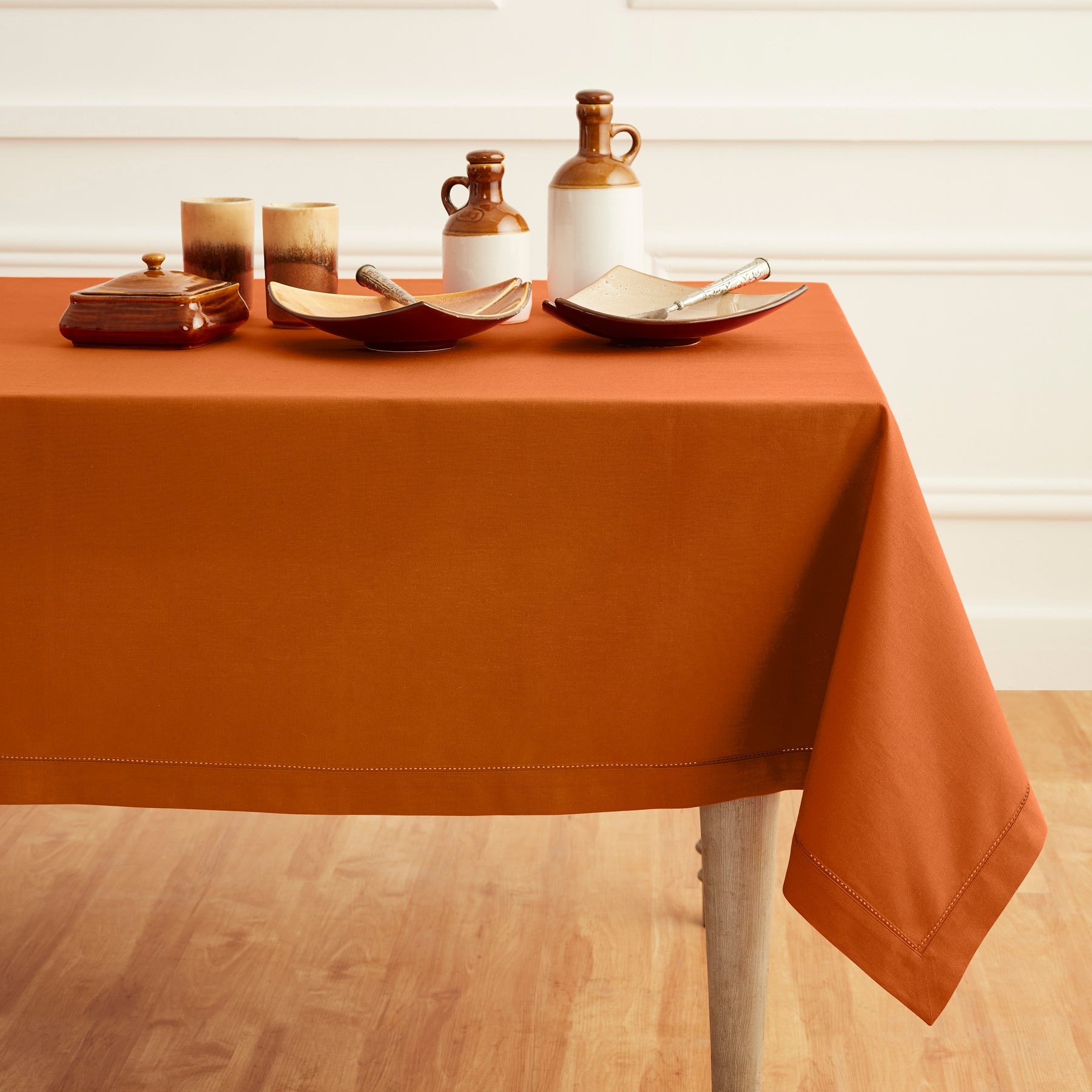 Premium Cotton Linen Hemstitch Tablecloth - Elegant Dining Table Cover for Home Decor, Parties & Special Occasions