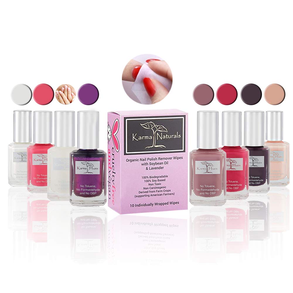 Christmas Nail Polish Set - Vegan & Cruelty-Free Base Coat & Nail Polish Remover Wipes | Non-Toxic Nail Art Kit for Holiday Manicures (Pack of 9) - Perfect for Gift Giving & Festive Nail Designs