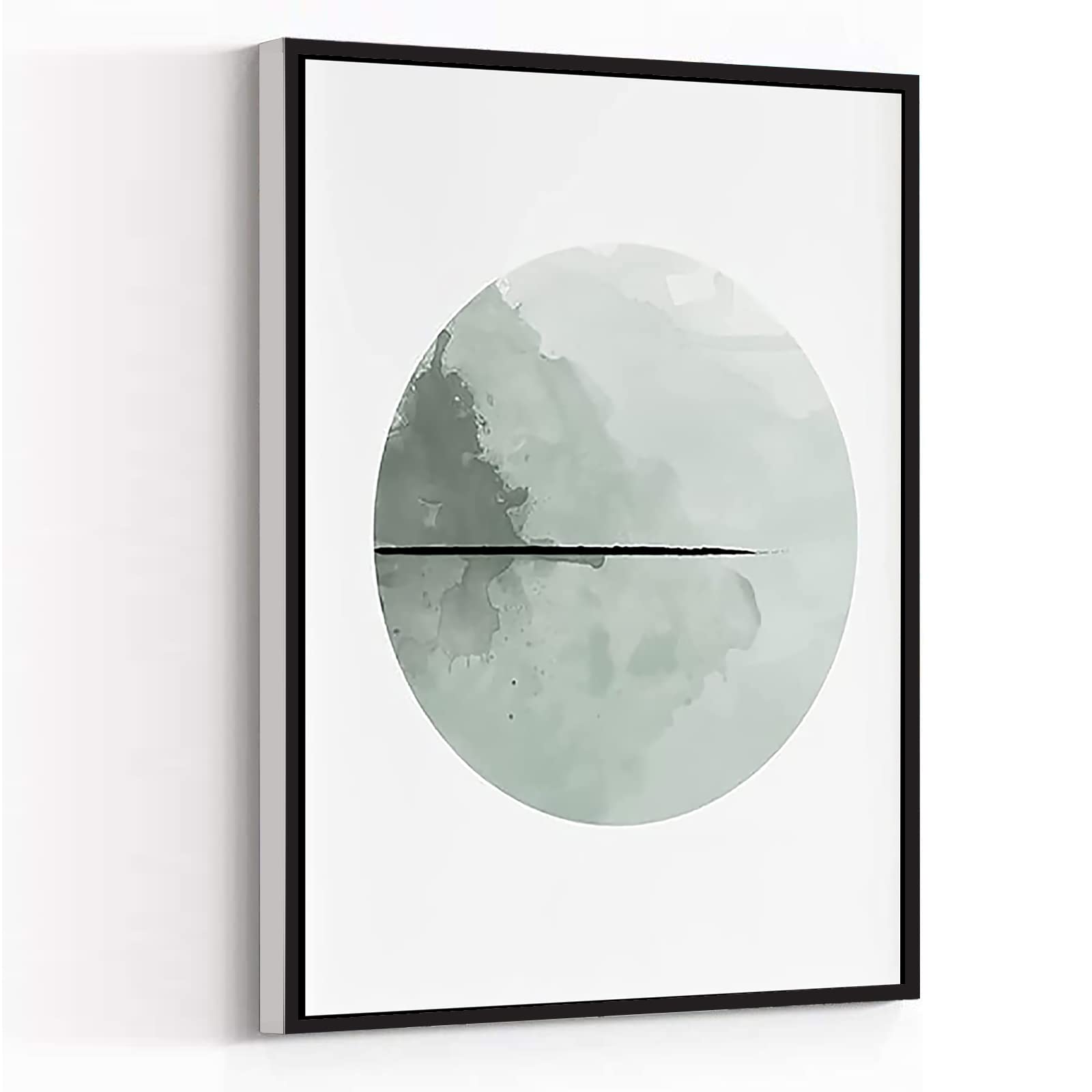 Sage Green Watercolor Art Print - Minimalist Circle Poster for Women's Bedroom, Bathroom & Kitchen Decor - 16