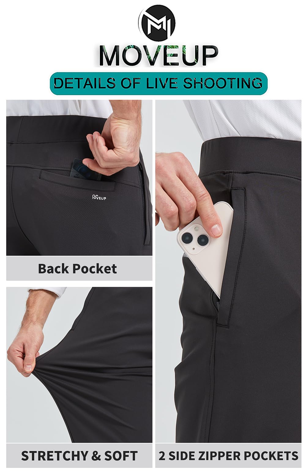 MOVEUP Men's Stretch Golf Sweatpants with Zipper Pockets - Tapered Athletic Joggers for Golf, Workout & Running - Comfortable Track Pants for Sports & Casual Wear