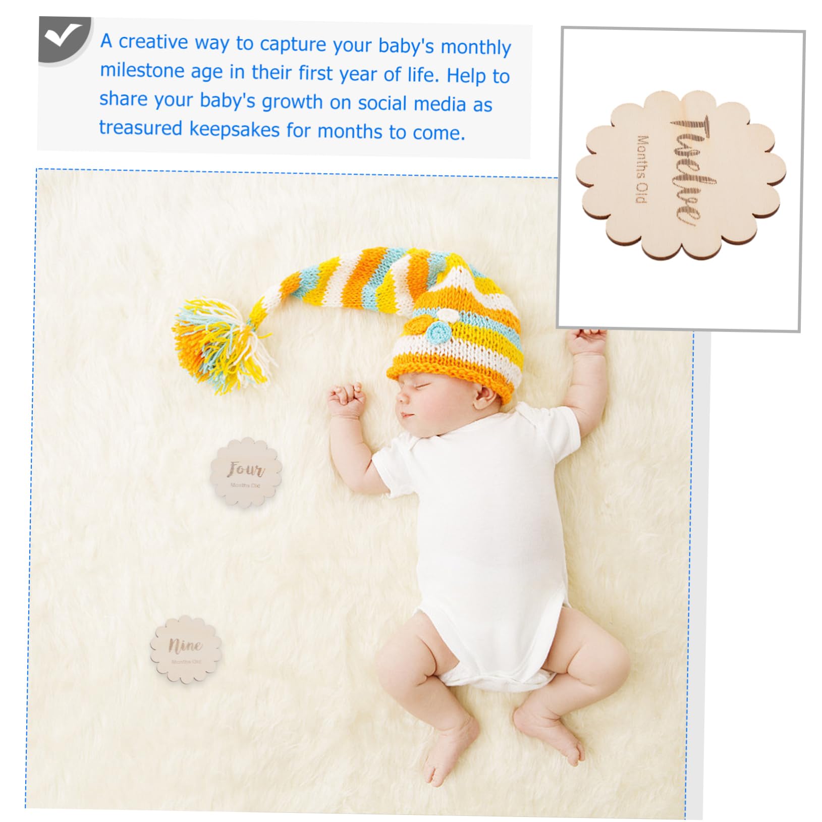 Totority 12Pcs Wooden Baby Full Month Commemorative Cards - Newborn Birth Month Keepsake for Birthday Celebrations, Baby Showers & Nursery Decor