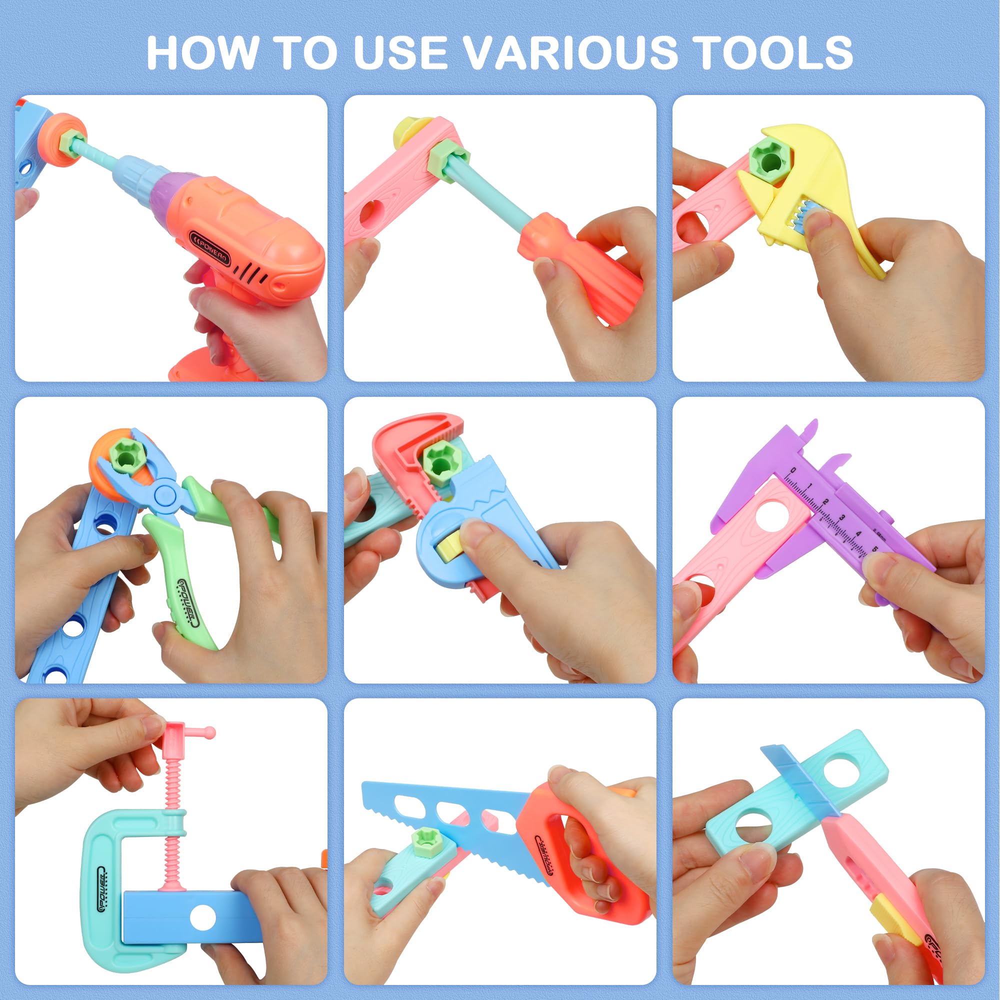 STEM Building Toys for Girls Ages 3-7 - Pink Construction Playset with Electric Drill, Tool Box & Safety Goggles - Educational Learning Toys for Toddlers - Perfect for Pretend Play, Birthday Gifts & Preschool STEM Activities