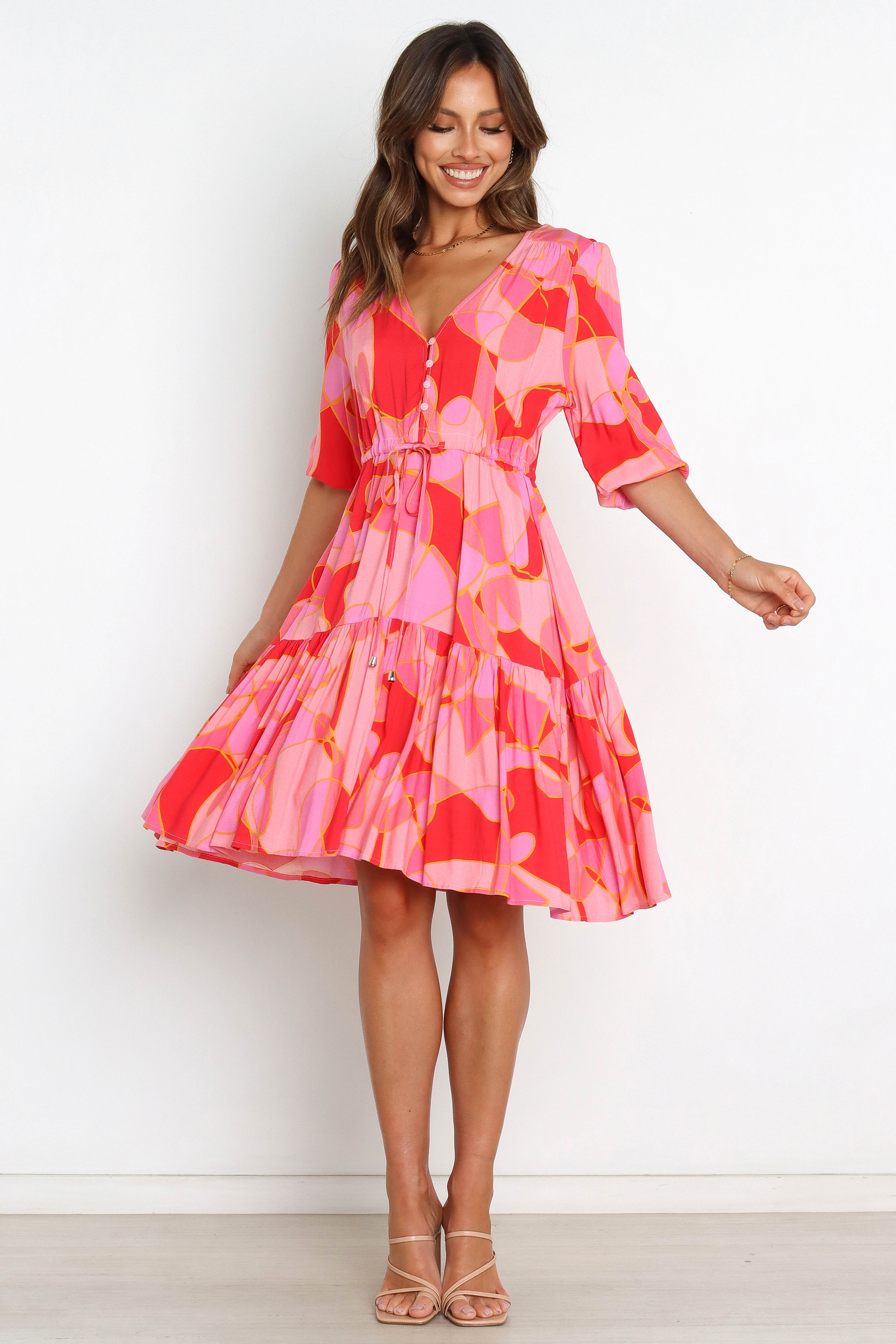 Despina Women's Pink Floral Summer Dress - Elegant & Comfortable for Casual Outings, Beach Vacations & Date Nights