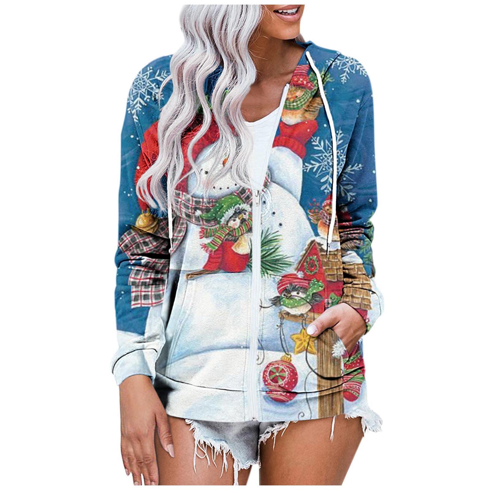 Miximx Women's Halloween Printed Zip-Up Hoodie Sweatshirt - Long Sleeve Graphic Crewneck Pullover for Fall & Winter - Perfect for Costume Parties, Casual Wear & Seasonal Fashion
