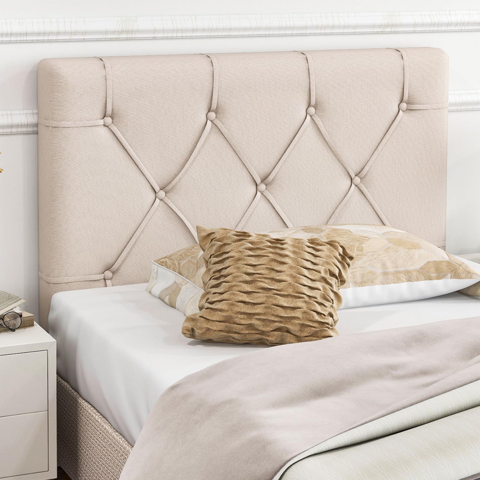 Giantex Upholstered Twin/Twin XL Headboard - Wall Mounted Button Tufted Bed Headboard for Dorm Bedroom, Beige | Modern Bedroom Decor, Space Saving Solution for Small Rooms & College Dorms