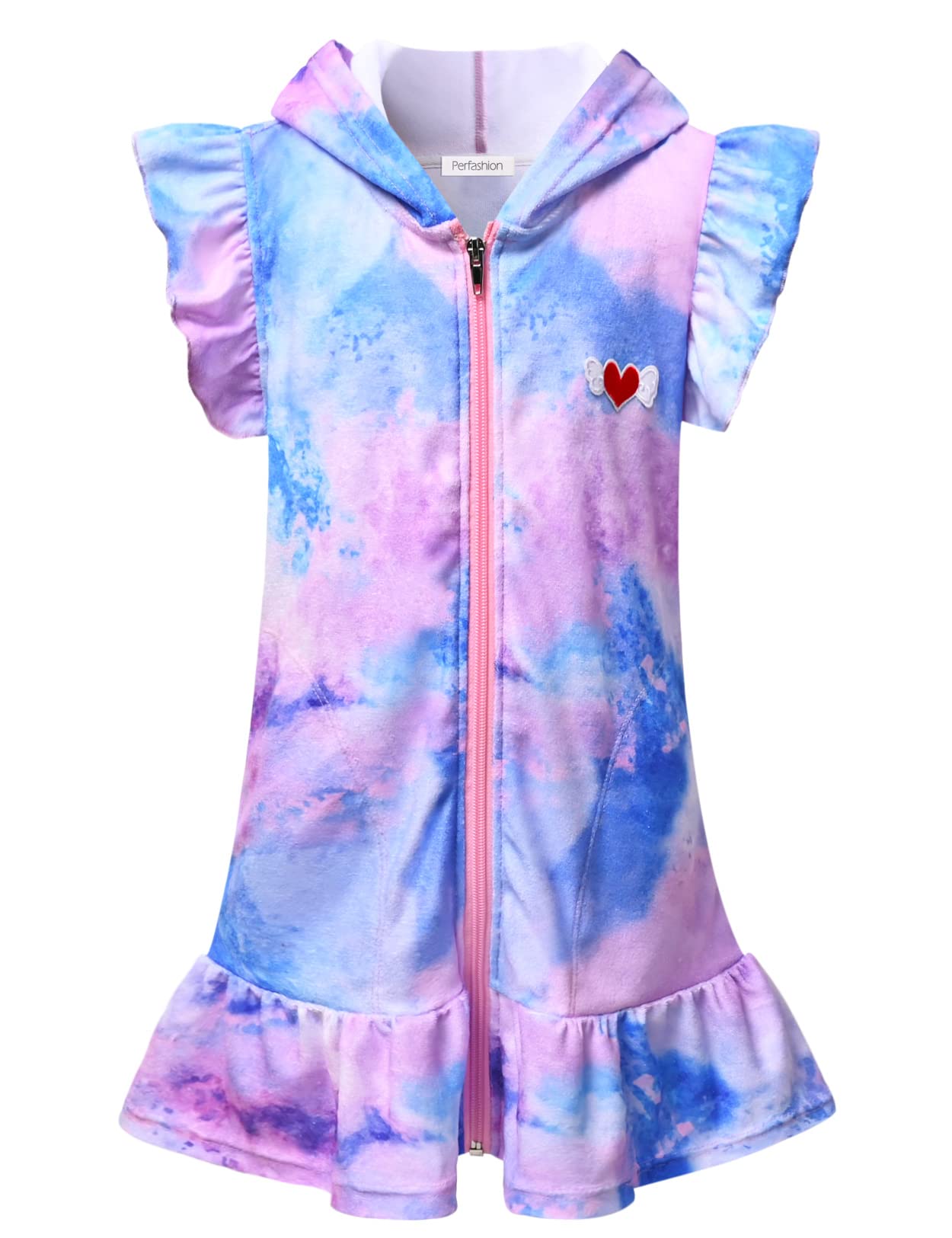 Perfashion Girls Terry Swim Cover Up - Hooded Zip-Up Beachwear for Kids | Perfect for Pool, Beach & Summer Outings