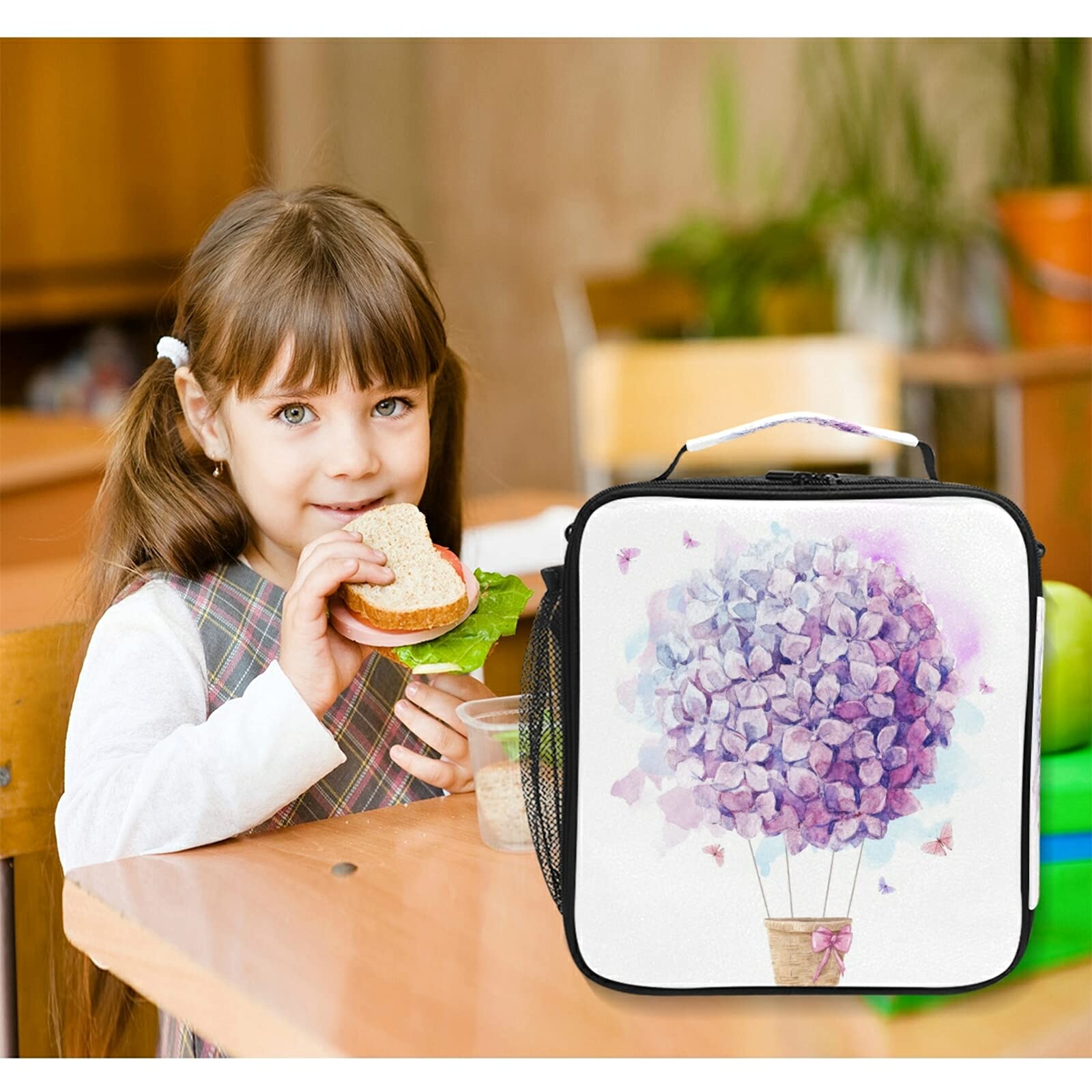 **Purple Balloon Hydrangea Insulated Lunch Bag for Women & Teens - Leakproof Cooler Tote with Shoulder Strap - Perfect for School, Office, Work, Picnics & Outdoor Meals**