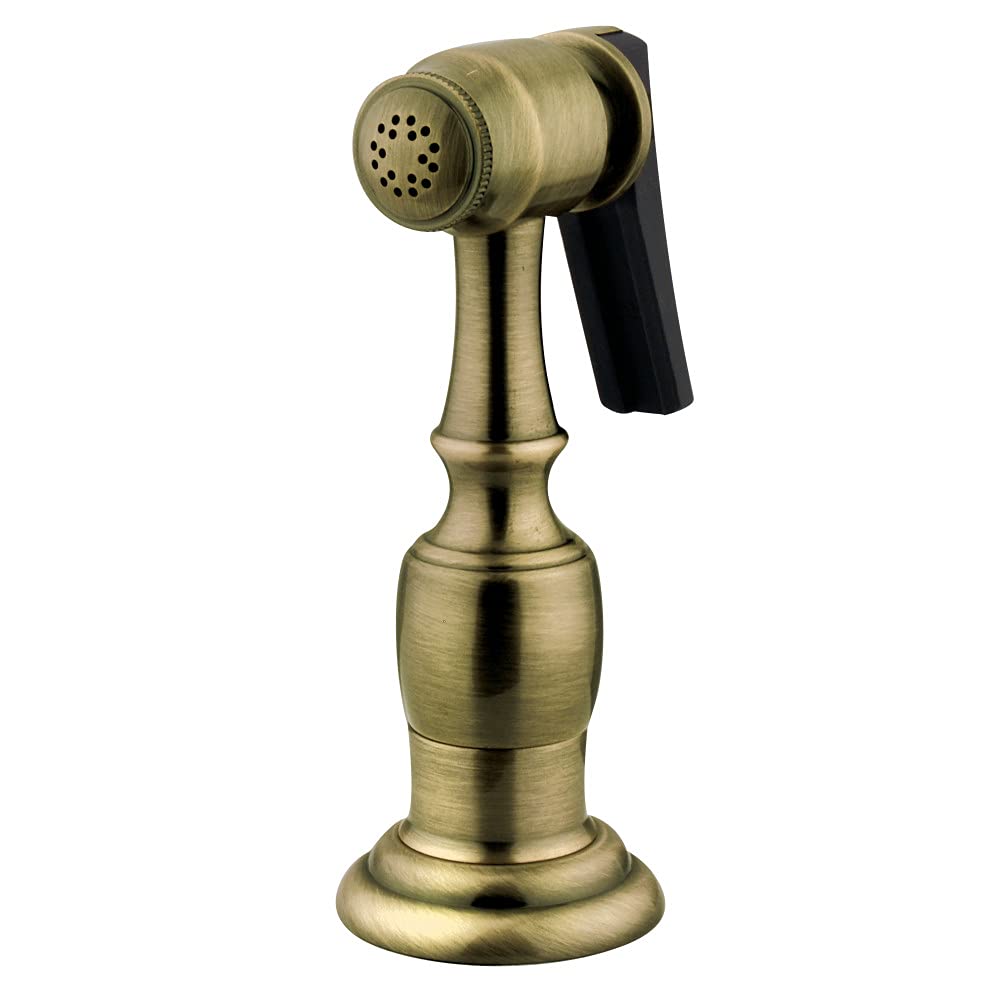 Kingston Brass KBSPR3 Antique Brass Kitchen Faucet with Side Sprayer - Perfect for Farmhouse, Vintage, and Traditional Style Kitchens