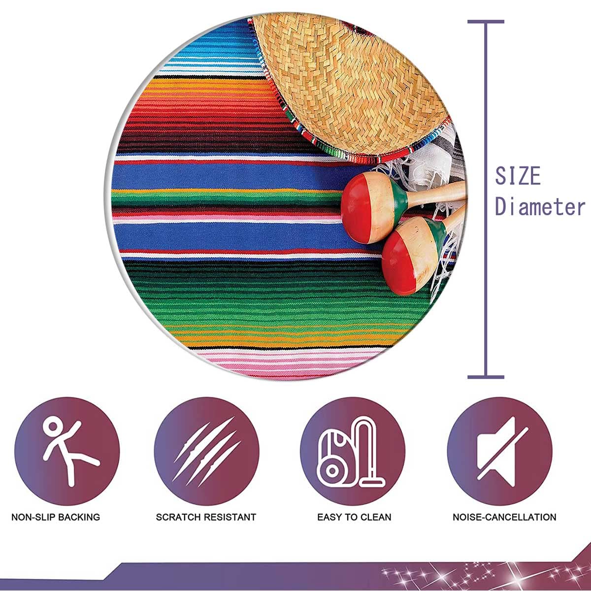 35 Inch Mexican Style Office Chair Floor Mat - Non-Slip Desk Chair Carpet for Rolling Chairs | Home Office Decor & Workspace Protection
