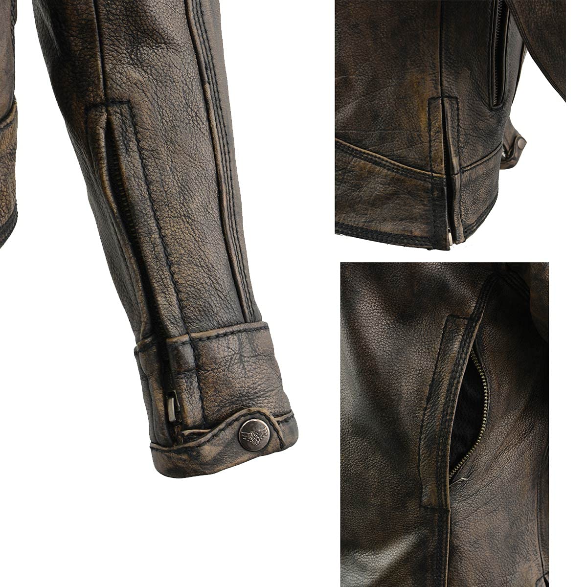 Milwaukee Leather MLL2550 Women's Scooter Distressed Brown Leather Vented Motorcycle Jacket - Stylish & Protective Riding Gear for Urban Commutes & Weekend Adventures