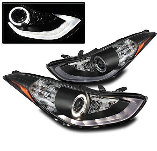 LED DRL Strip Halo Projector Headlights - Black - Compatible with 2011-2013 Hyundai Elantra | Upgrade for Night Driving & Stylish Look