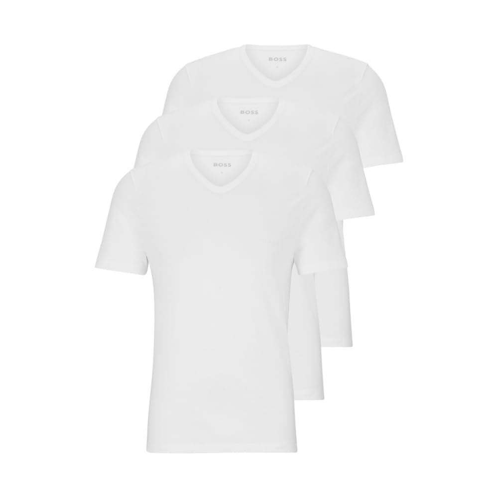 BOSS Men's 3-Pack V-Neck Jersey T-Shirts - Soft Cotton Crew Neck Tees for Casual Wear & Everyday Comfort