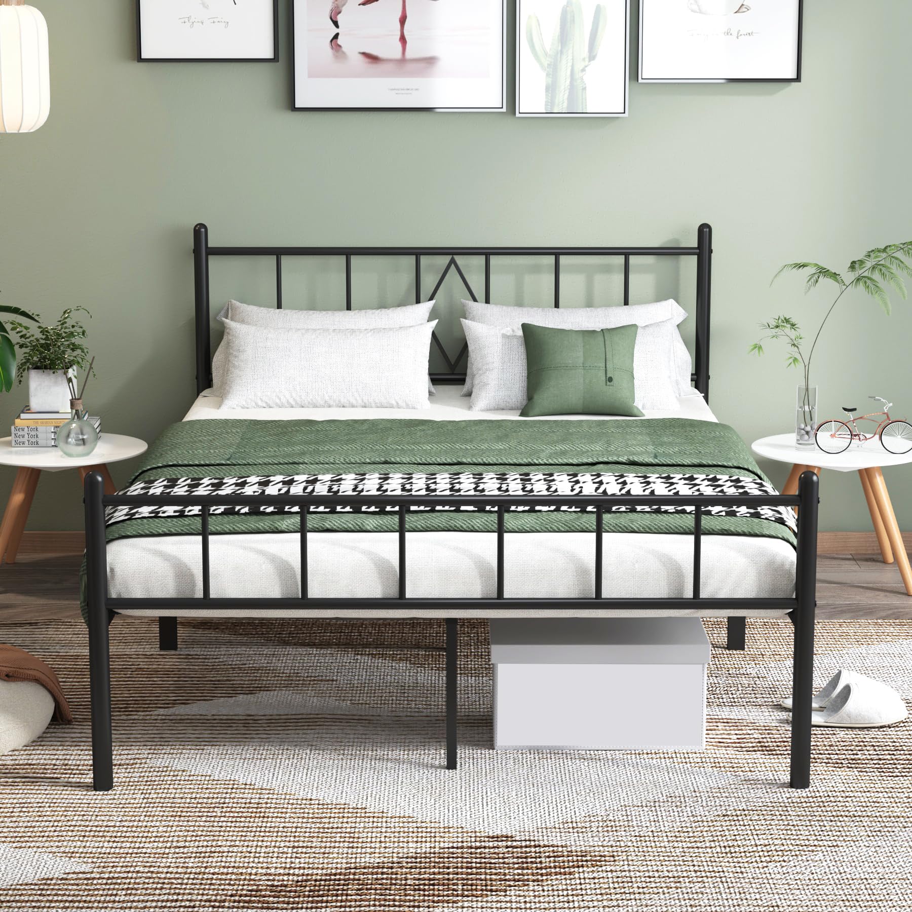 14 Inch Full Size Bed Frame with Headboard & Footboard - Sturdy Metal Slats, Under Bed Storage, No Box Spring Needed - Quiet & Easy Assembly, Black - Perfect for Small Spaces, Guest Rooms & Dormitories