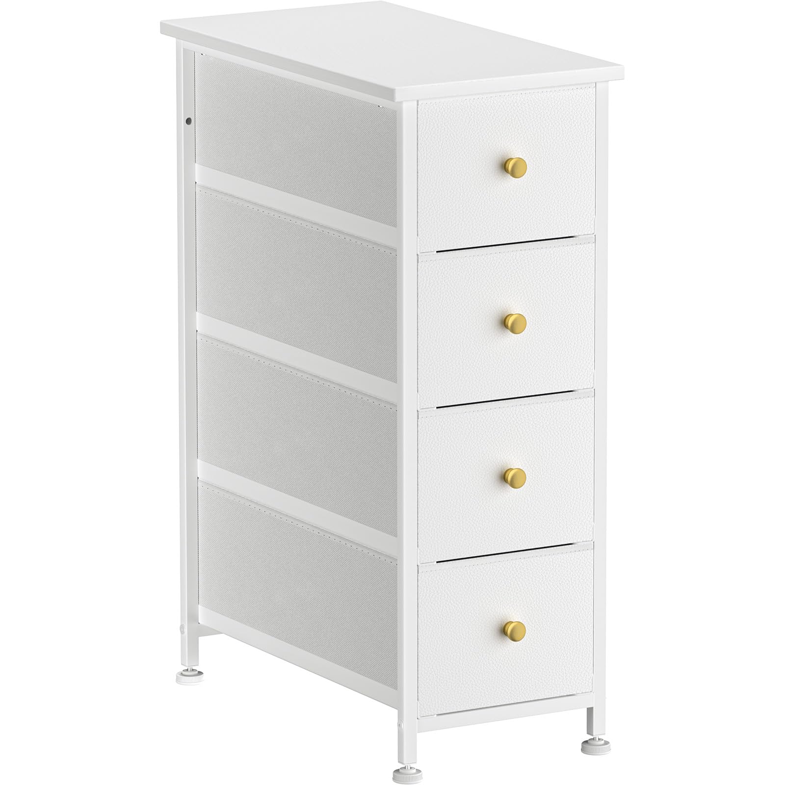 Slim 4-Drawer Dresser with Wood Top & Steel Frame - White for Bedroom & Small Spaces