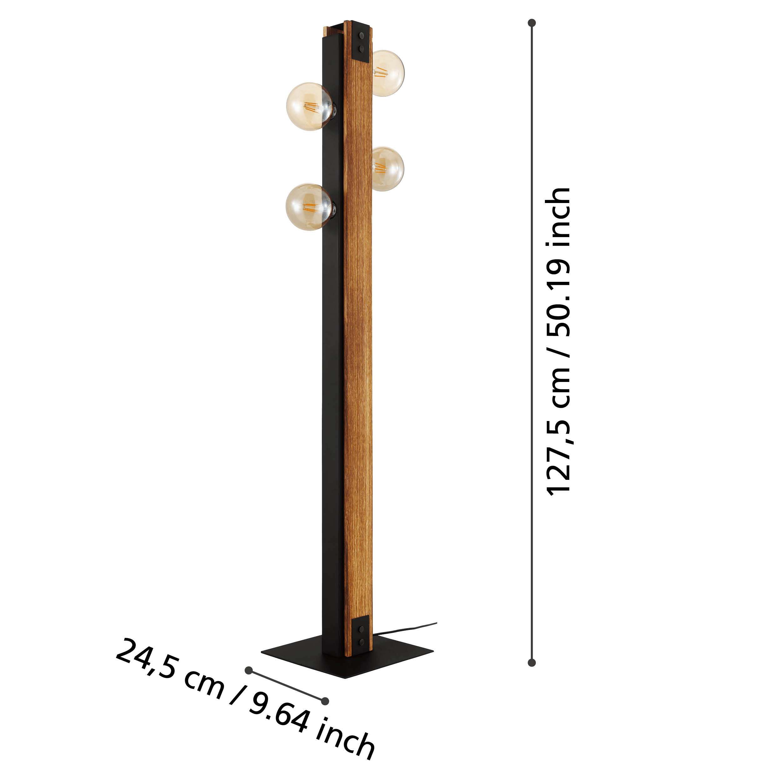 Eglo Layham 4-Light Black Wooden Floor Lamp - Modern Standing Light Fixture for Living Room, Bedroom, or Office Decor