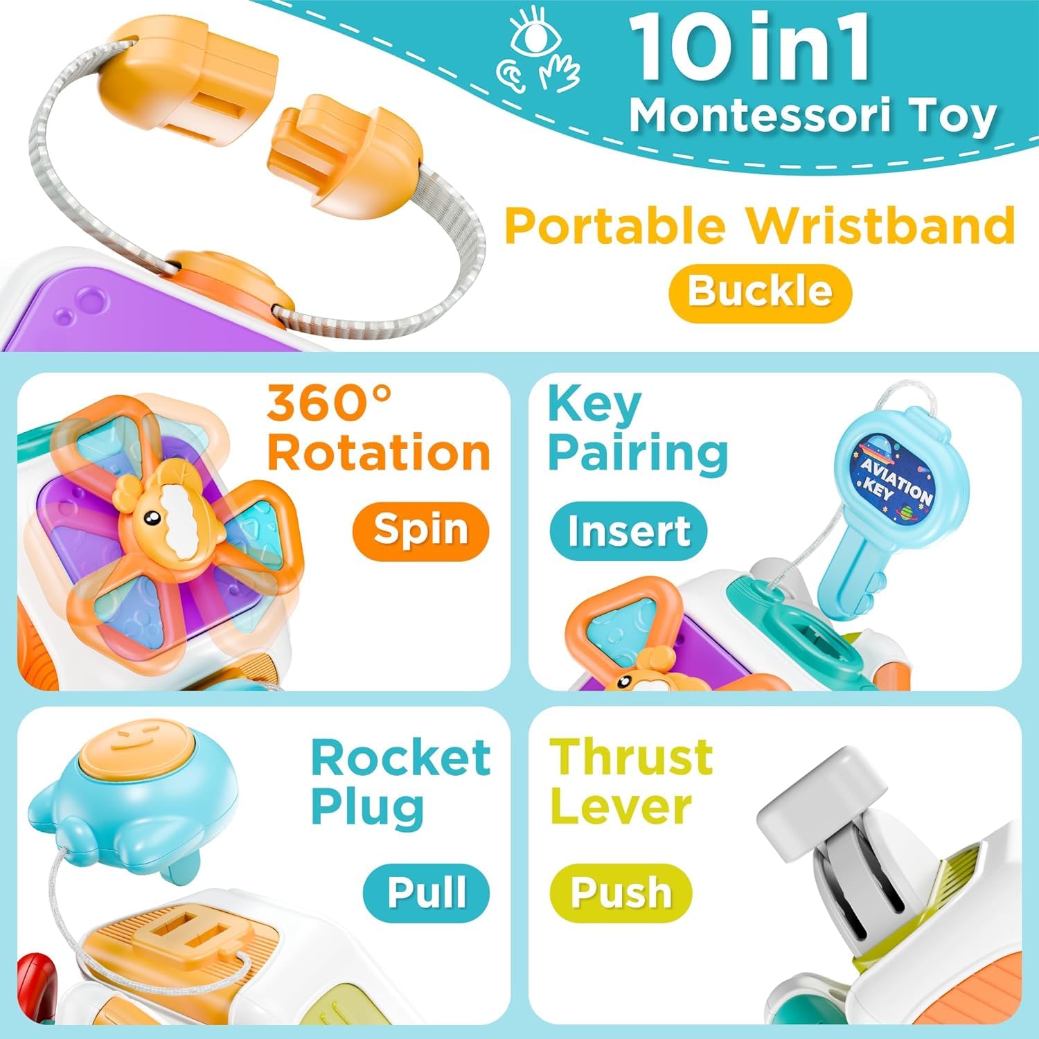 Montessori Toys for 1-3 Year Old Toddlers - Sensory Busy Board Cube & Educational Learning Activities | Travel Toys for Infants | Perfect Birthday Gift for Boys & Girls (12-18 Months) - Ideal for Airplane Travel, Car Rides & Early Childhood Development