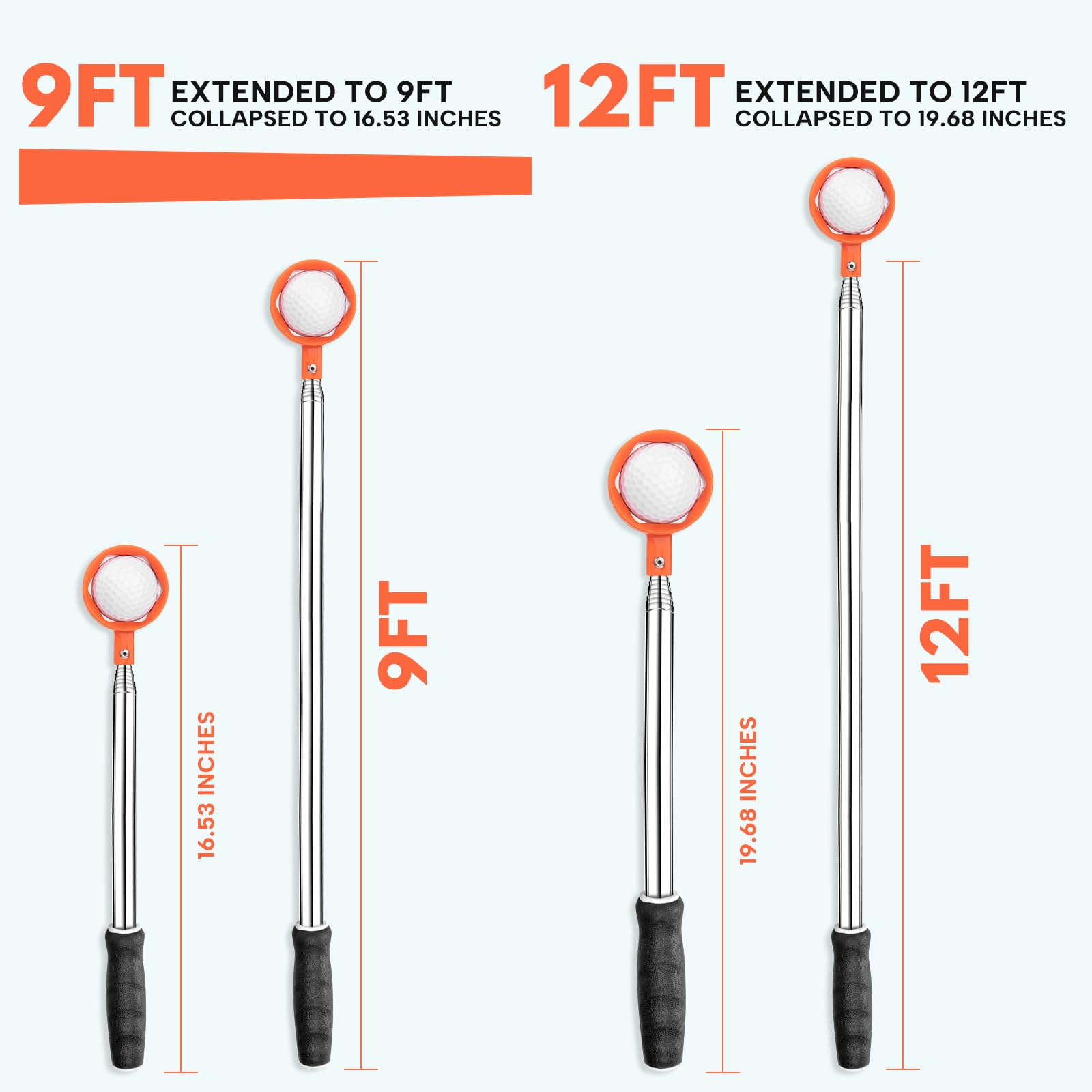 Montela Telescopic Golf Ball Retriever 9-12FT - Lightweight Aluminum Alloy Golf Ball Grabber for Water Hazards - Extendable Golf Accessory for Men - Perfect for Pond, Lake & Course Retrieval