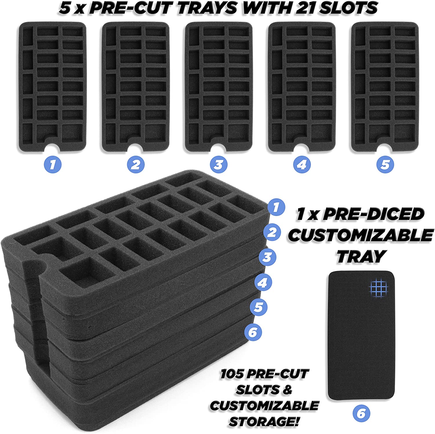 CASEMATIX Miniature Storage Hard Shell Figure Case - 105 Slot Figurine Carrying Case for Warhammer 40k, Dungeons & Dragons, Tabletop RPG Games | Portable Protection for Miniatures & Collectibles | Perfect for Gaming, Travel & Display